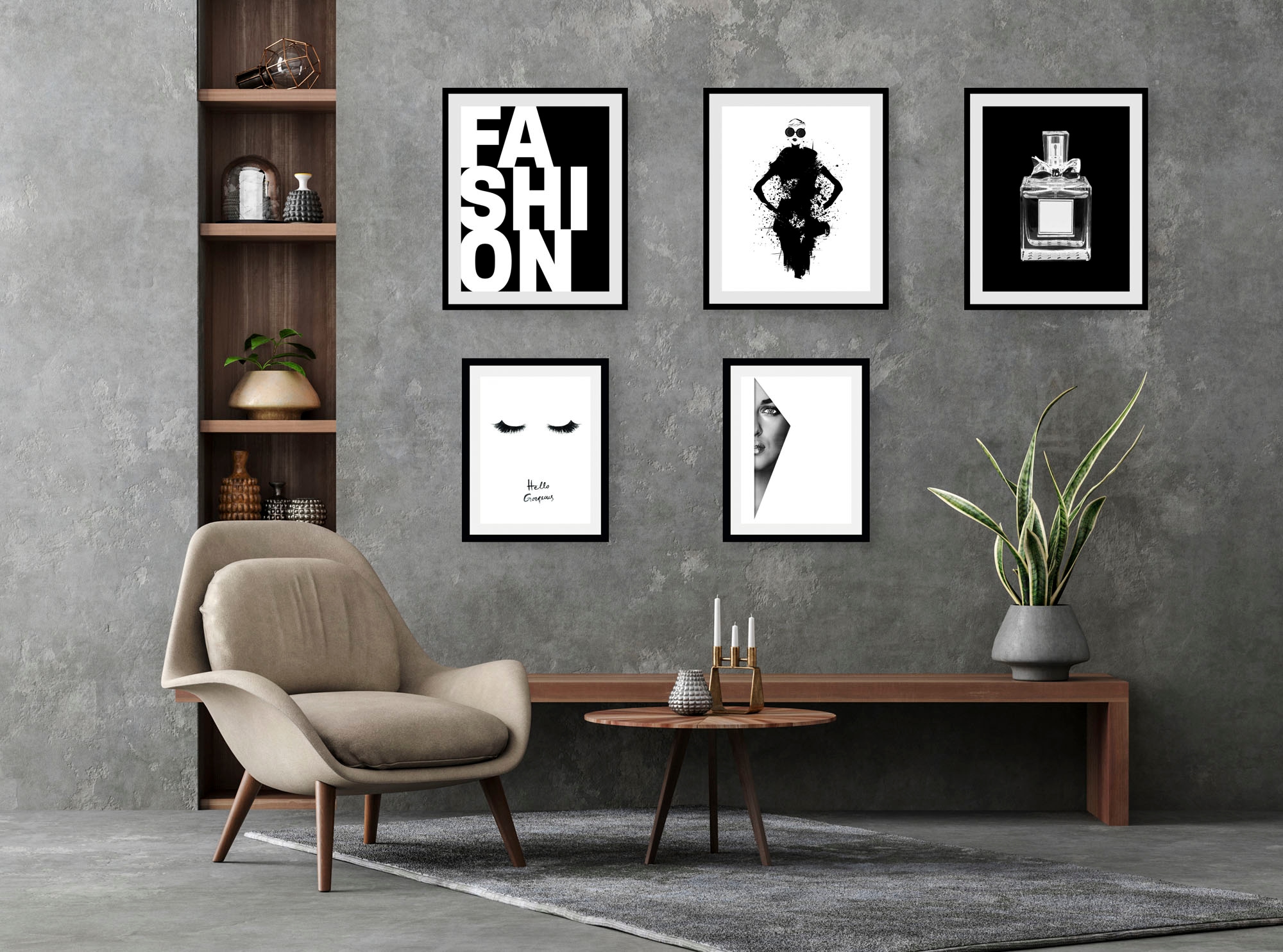 queence Bild »Fashion« Abstrakt | Bilder von Frauen | Fashion | Frau | Magazincover | Mode | Schriftzug | Schwarz-Weiss | Sprüche & Texte 5 Stk. tlg. gerahmt