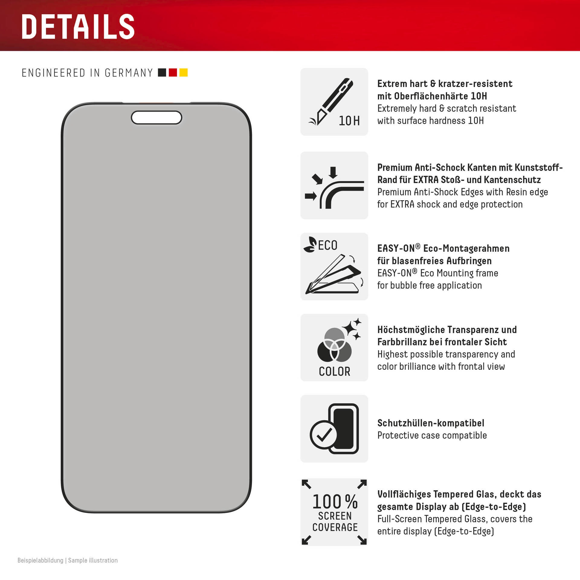 Displex Verre de protection d'écran »Privacy Glass Screen Protector« für Apple iPhone 17 Pro Max Displayschutzfolie, Schutzfolie, Bildschirmschutz, kratz- & stossfest