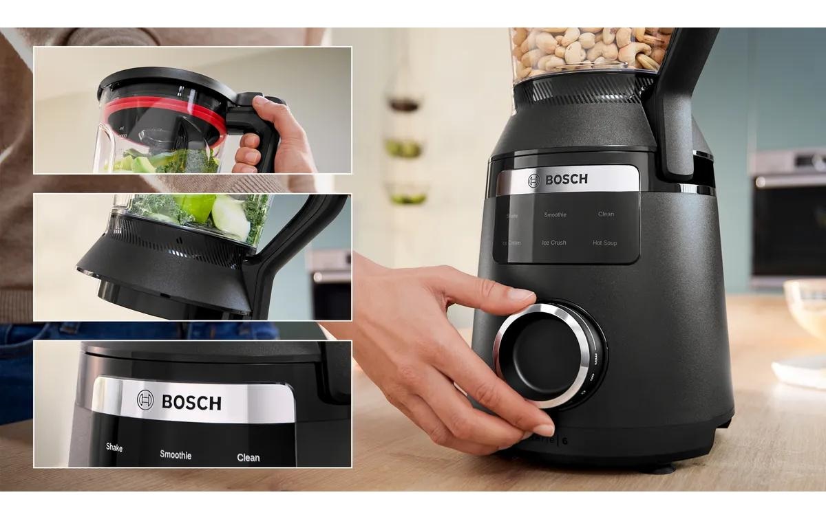 BOSCH Mixeur sur pied »VitaPower Serie 6  MMBD665B1, Hochleistungsmixer, 45.000 rpm, schwarz« 1800 W 2l, 6 Automatikprogramme inkl heisse Suppe, Stopfer, Sicherheitsdeckel