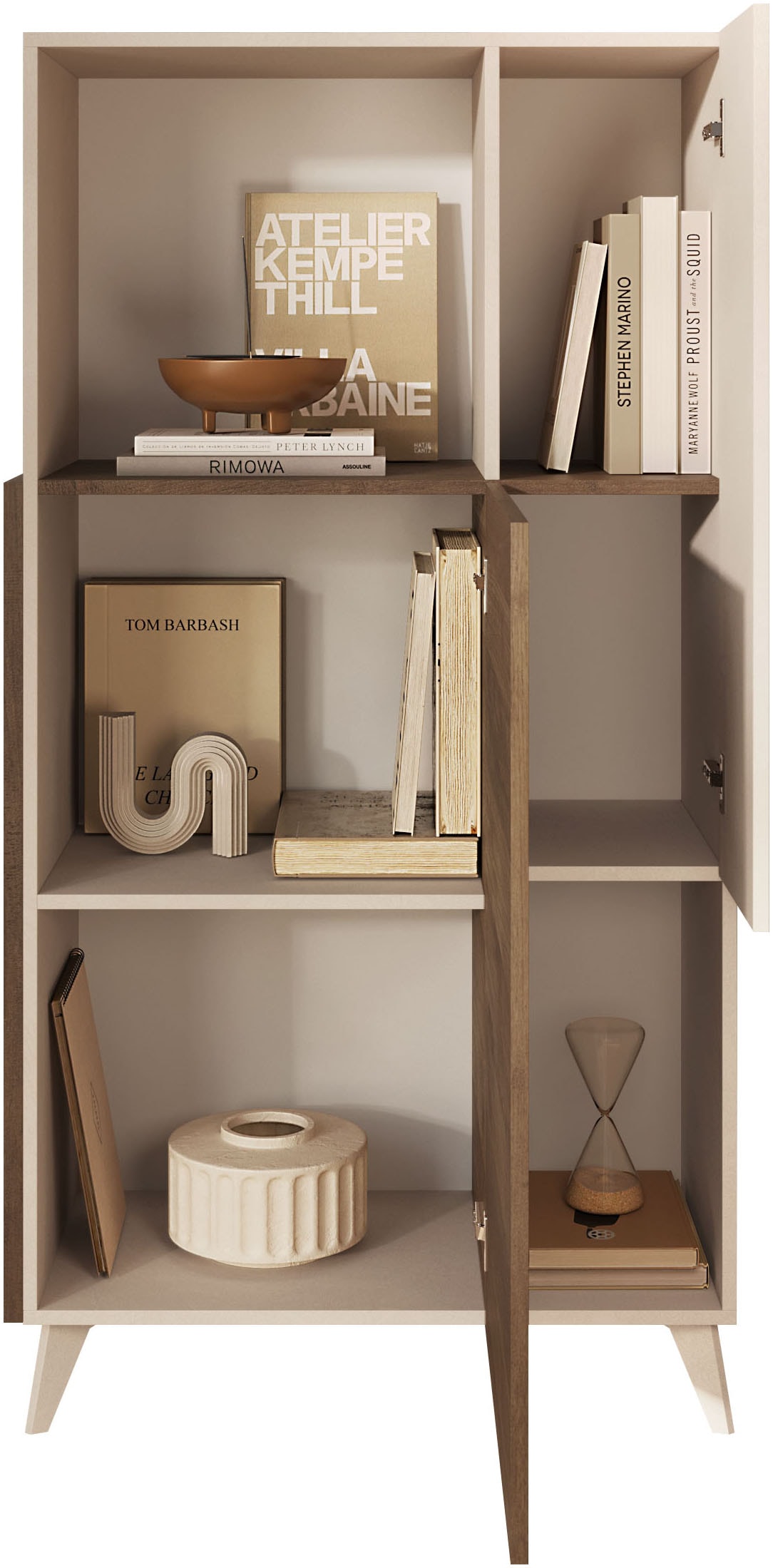 INOSIGN Buffet haut »Monaco Höhe 154 cm, Stauraumschrank mit 2 Türen (4 Fächer) und 2 offen« Hohe, schmale Kommode – sanftes Schliessen, edles Design, viel Platz