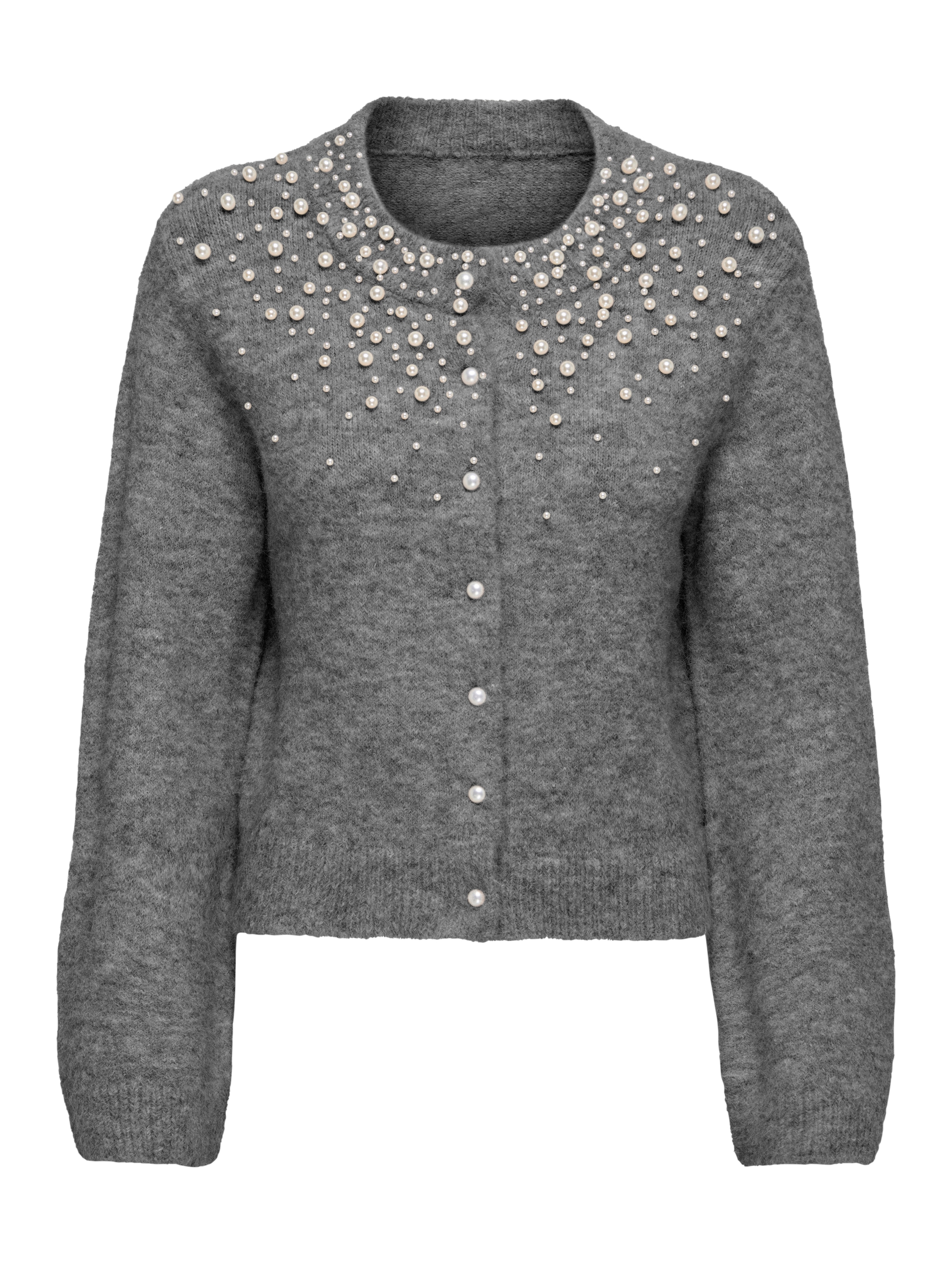 ONLY Strickjacke »ONLMIGGIE LS O-NECK PEARL CARDIGA EX KNT« Materialmix, regular fit