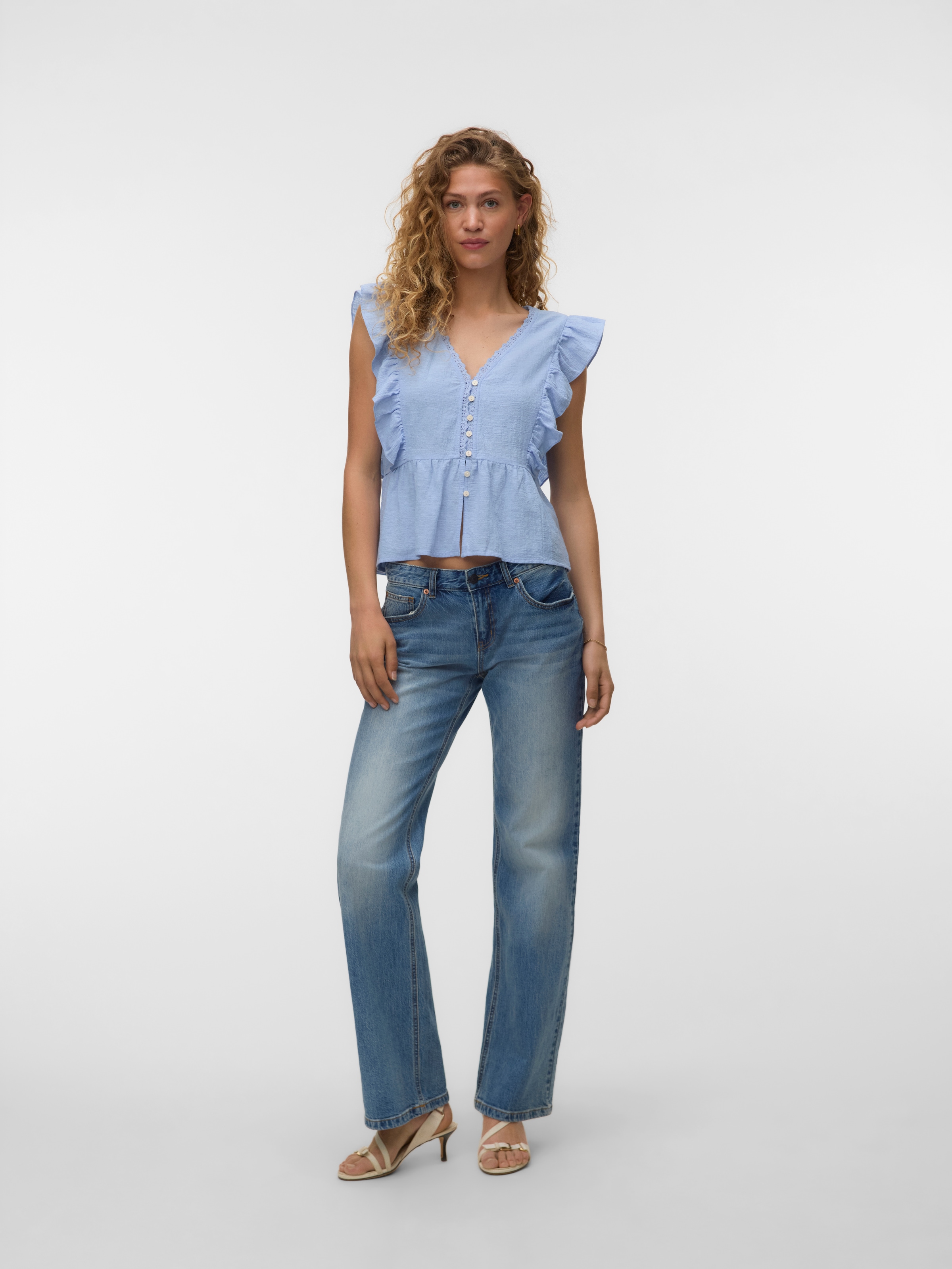 Vero Moda Chemisier à volants »VMVIDO SL TAPE TOP WVN« mélange de coton