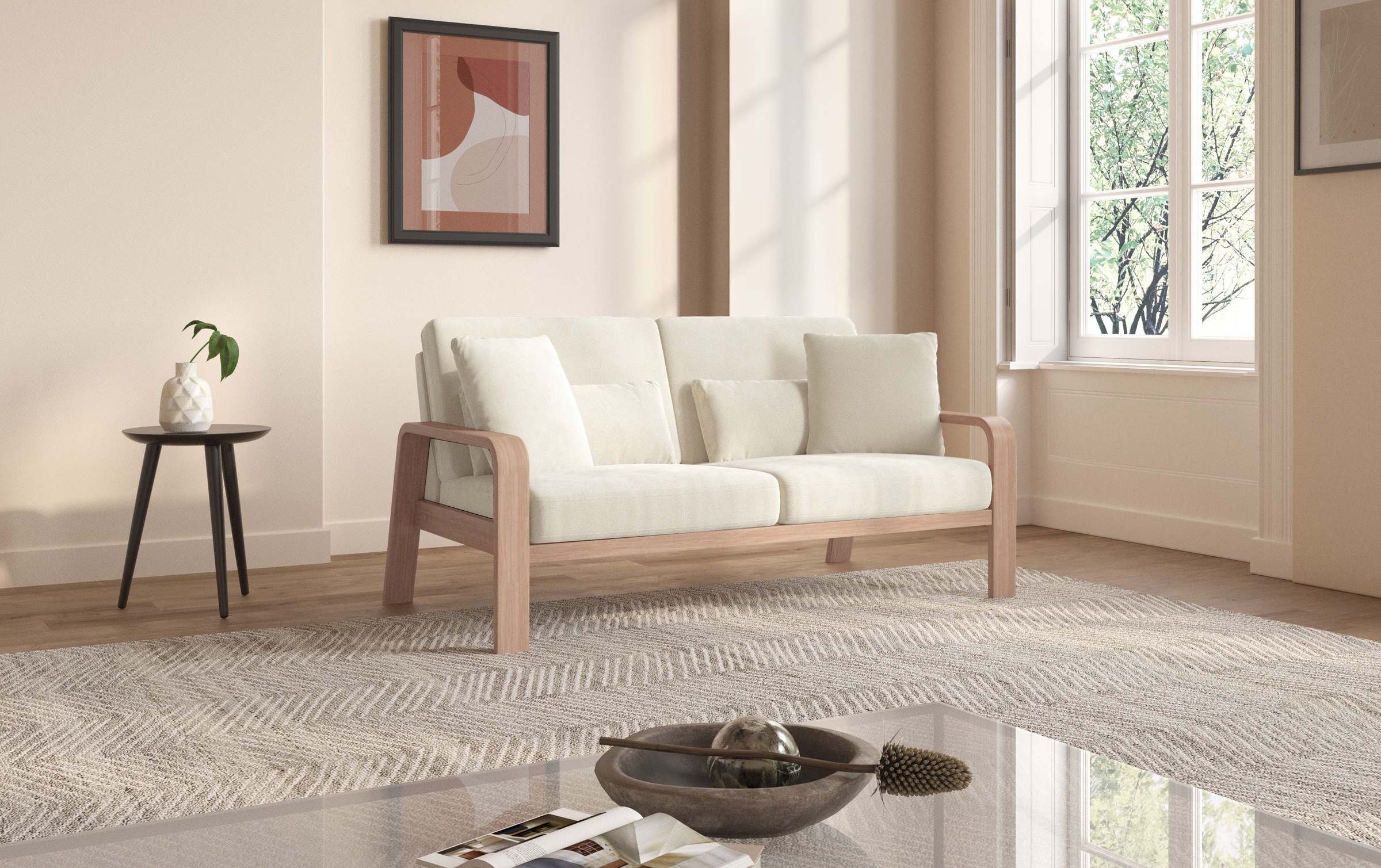 sit&more 2,5-places »Kolding« Armlehnen aus Buchenholz in natur, verschiedene Bezüge und Farben