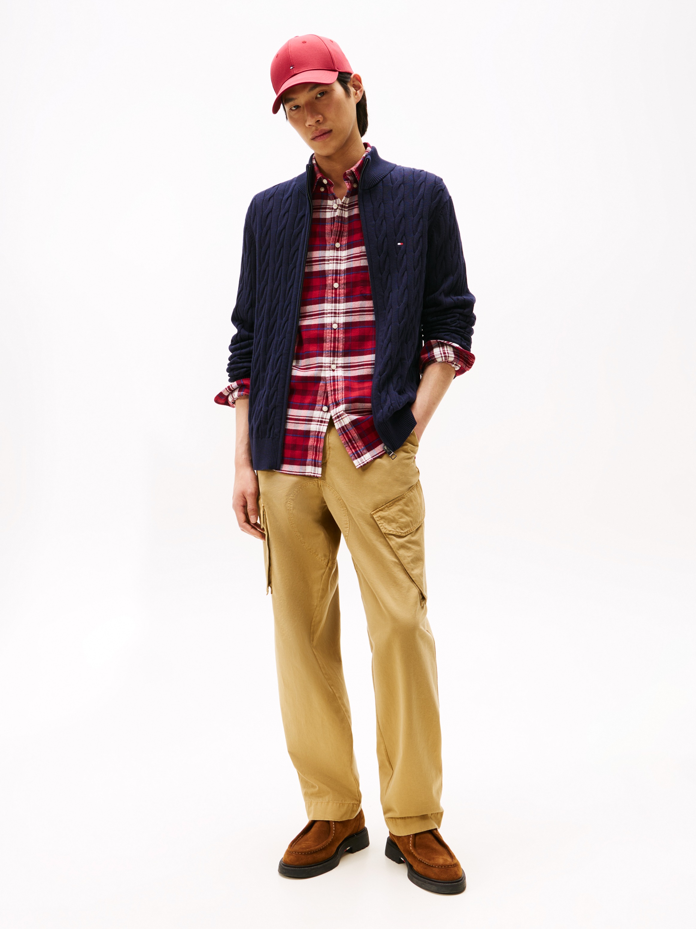 Tommy Hilfiger Veste en tricot »CLASSIC COTTON CABLE ZIP THROUGH« mit Rippstrickstehkragen, mit Zopfstrickmuster