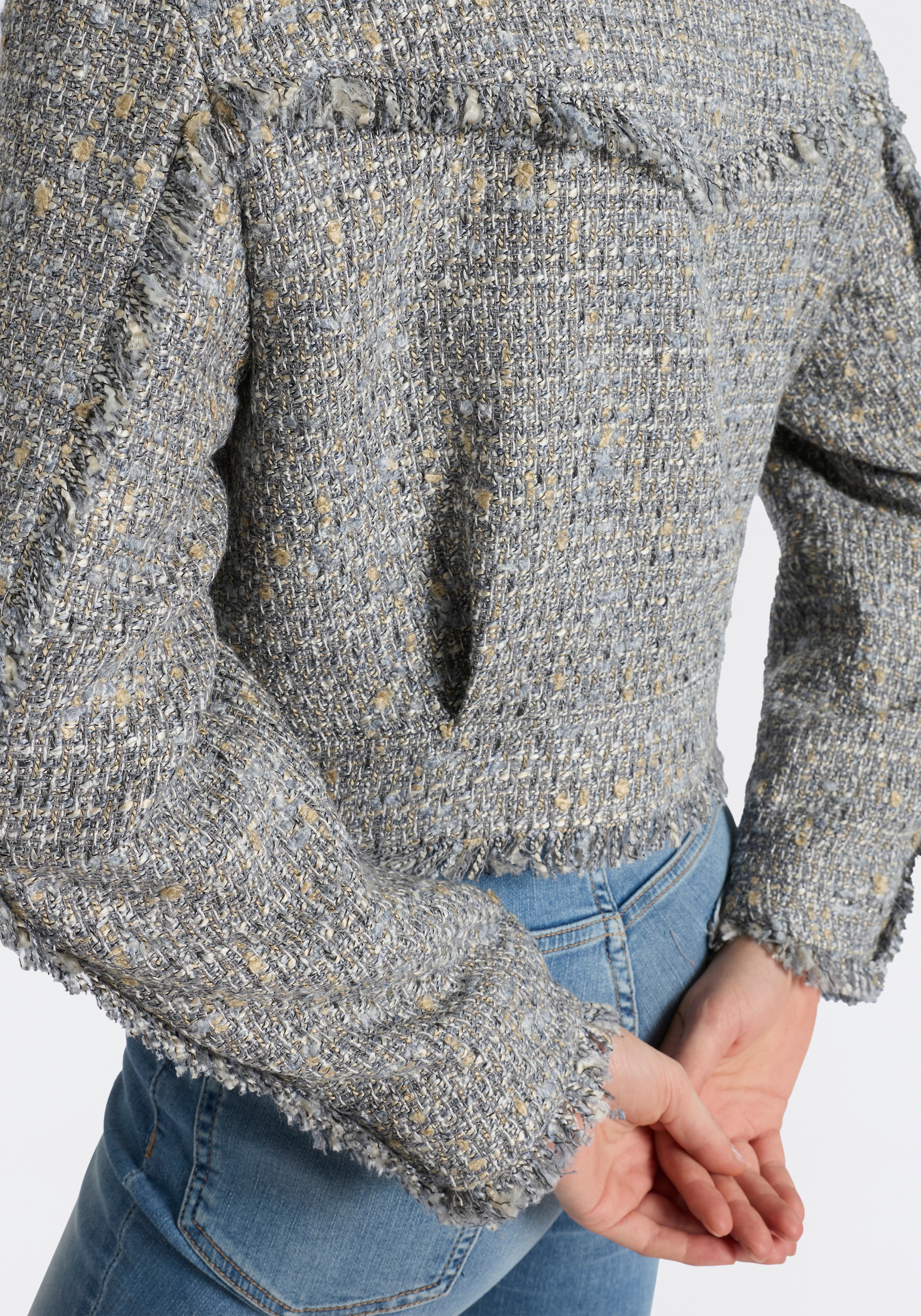 BOSS ORANGE Blazer court »Jawelli Premium Damenmode« mit Fransen-Details