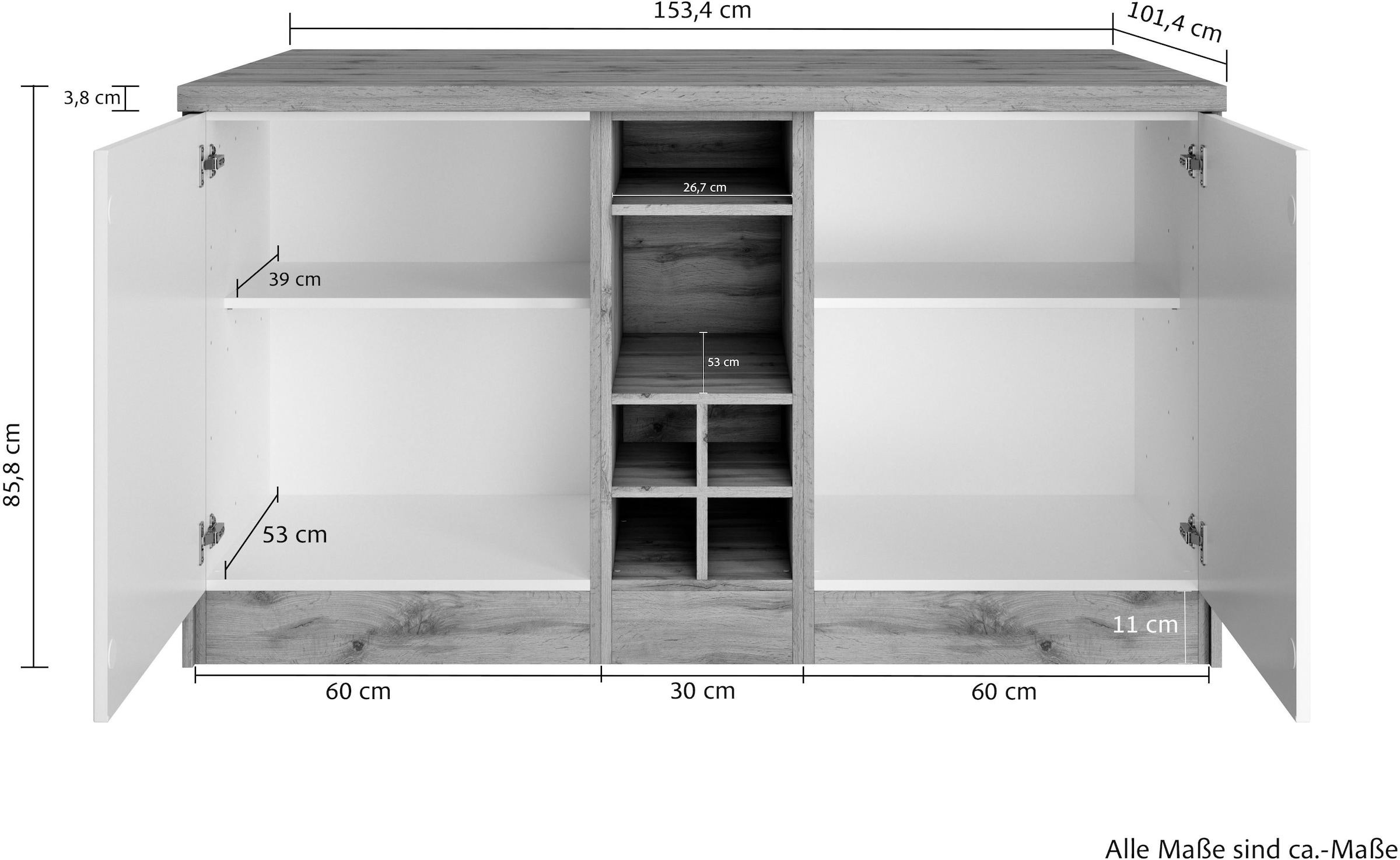 KOCHSTATION Ilot de cuisine »KS-Lana, Breite 153 cm« façades MDF, plan de travail épaisseur 38 mm