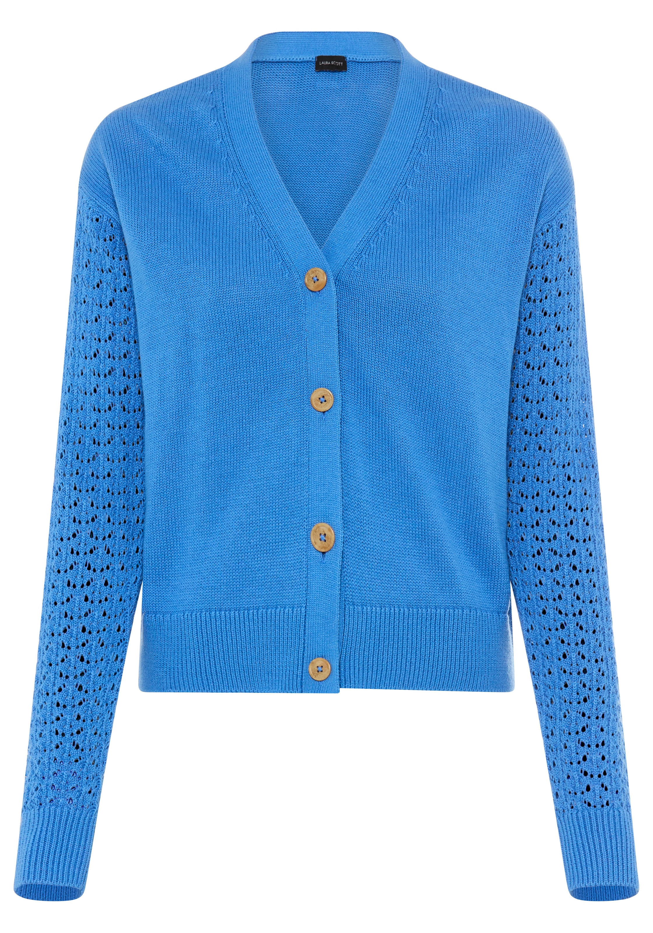 Laura Scott Veste en tricot mit femininen Ajourärmeln und V-Ausschnitt