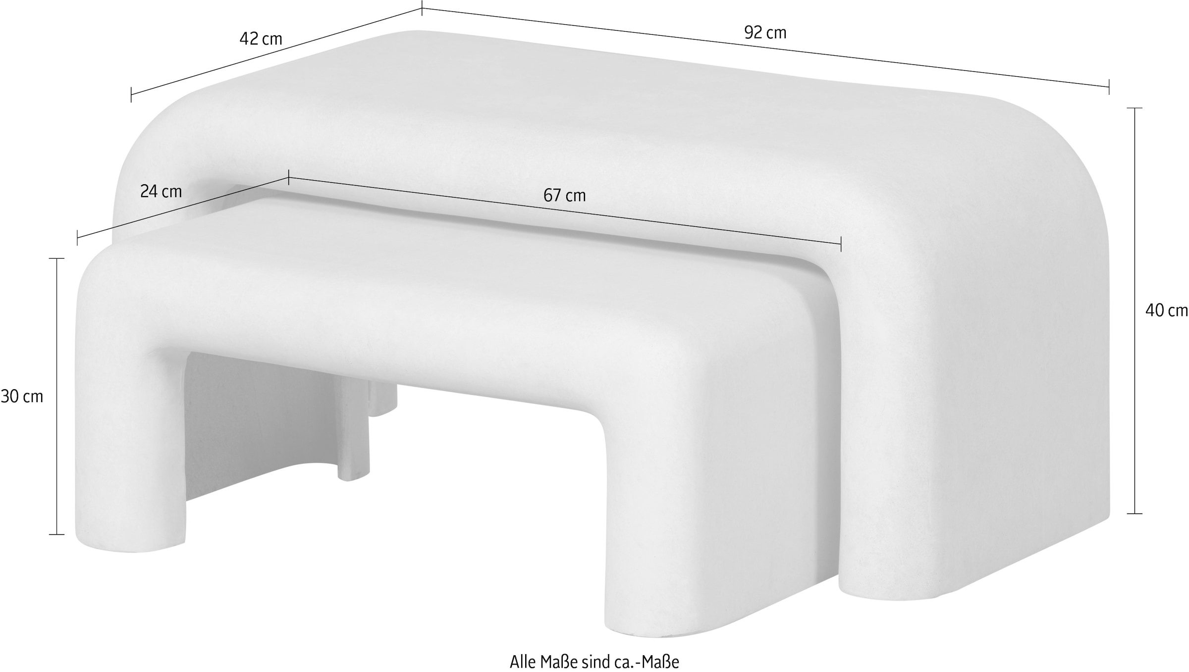 WOOOD Couchtisch »Stani 2-tlg. aus Fiberclay in Betonoptik 92x42x40 / 67x24x30 cm« Set, 2 Stk. tlg. Tragkraft 15 kg pro Einheit, nur für den Innenbereich geeignet