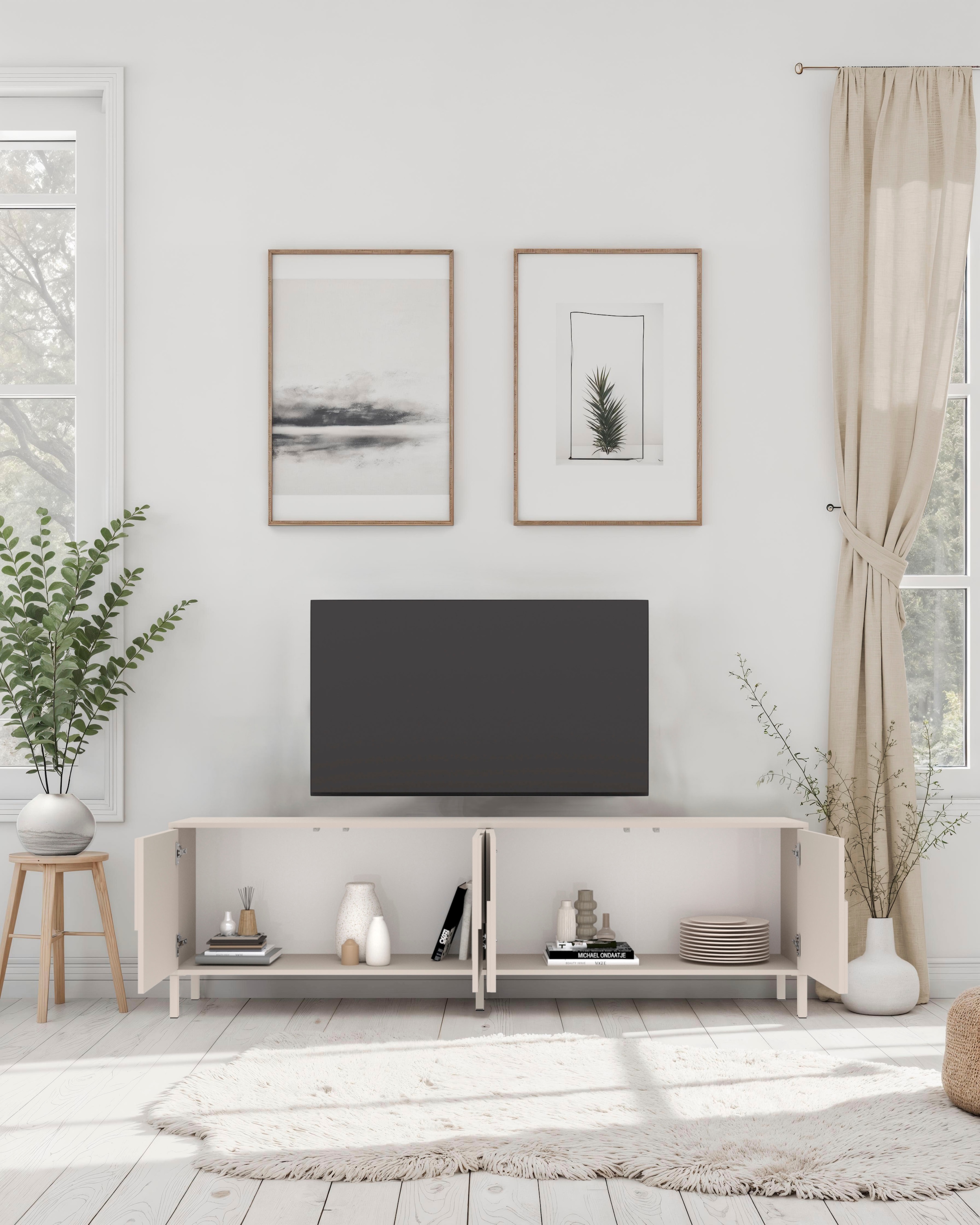 INOSIGN Table basse »Stone, 205 cm breit, 4 Türen, TV-Schrank, TV-Kommode, Medienboard« 3D-Design, Push-to-open, Innenraum grosszügig, Füsse 14/2 cm wählbar