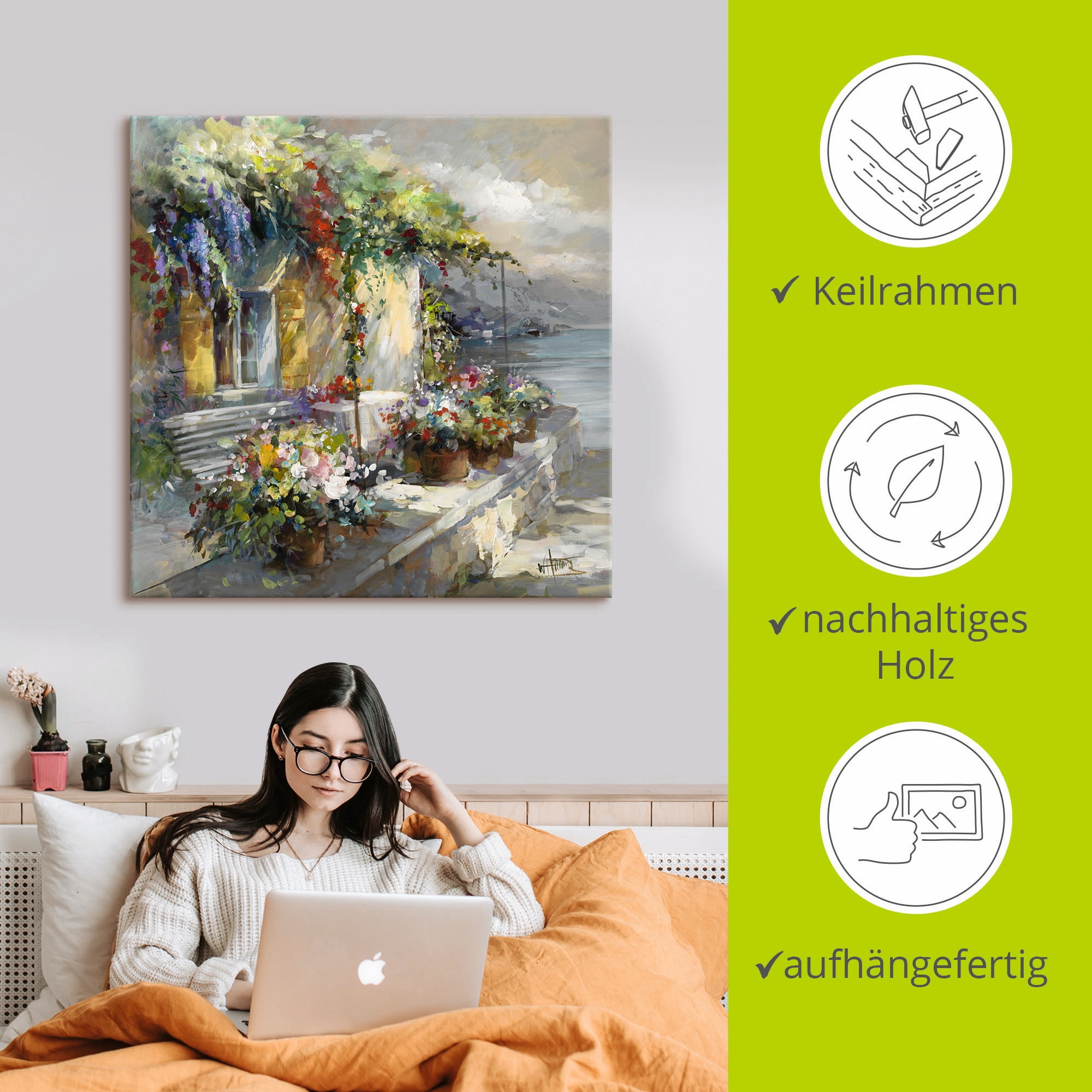 Artland Leinwandbild »Veranda am See« Garten 1 Stk. tlg. auf Holzrahmen gespannt