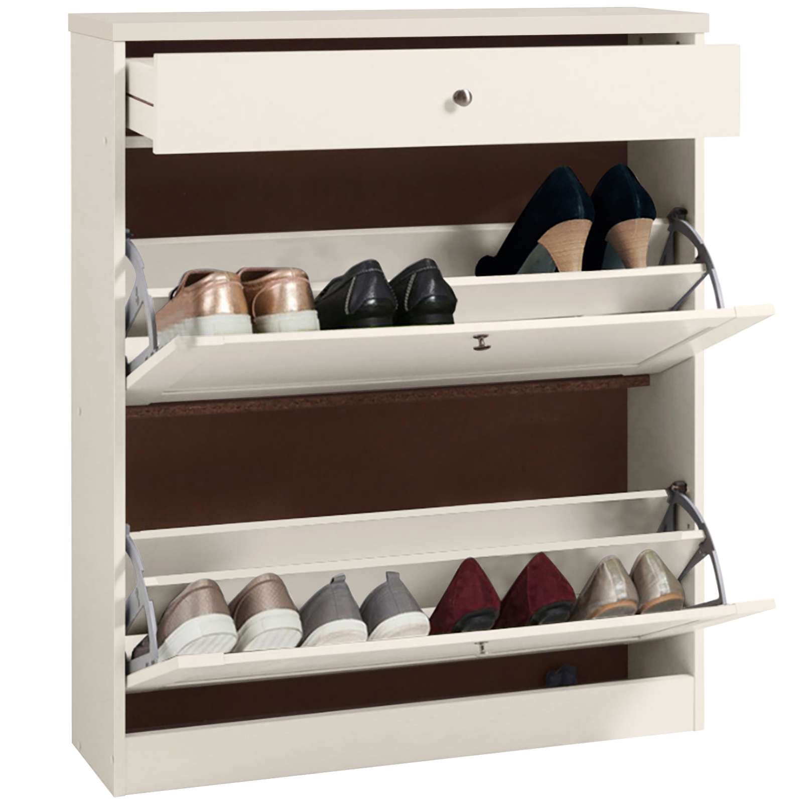 GOODproduct Armoire à chaussures »Heide« Largeur 90cm, avec tiroir, 2 abattants et façade facettée, hauteur 103cm