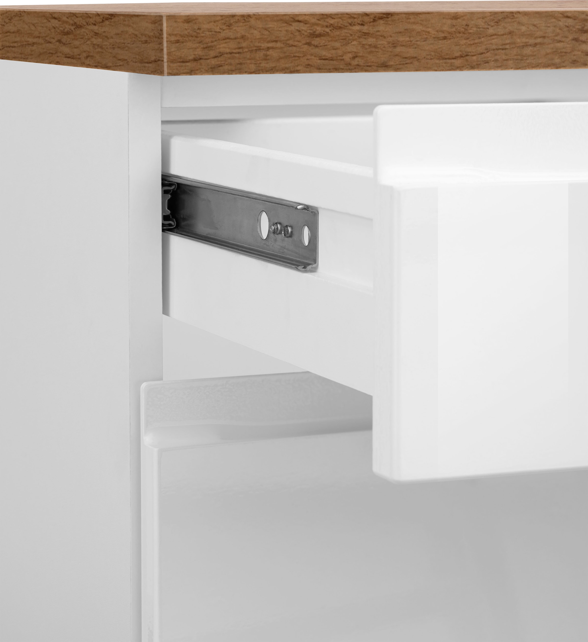 KOCHSTATION Kitchenette »KS-Virginia,neu in verbesserter Ausführung« plan de travail épaisseur 38 mm, rangement, fermeture douce,  largeur 330 cm, soft-close, sans appareils électriques