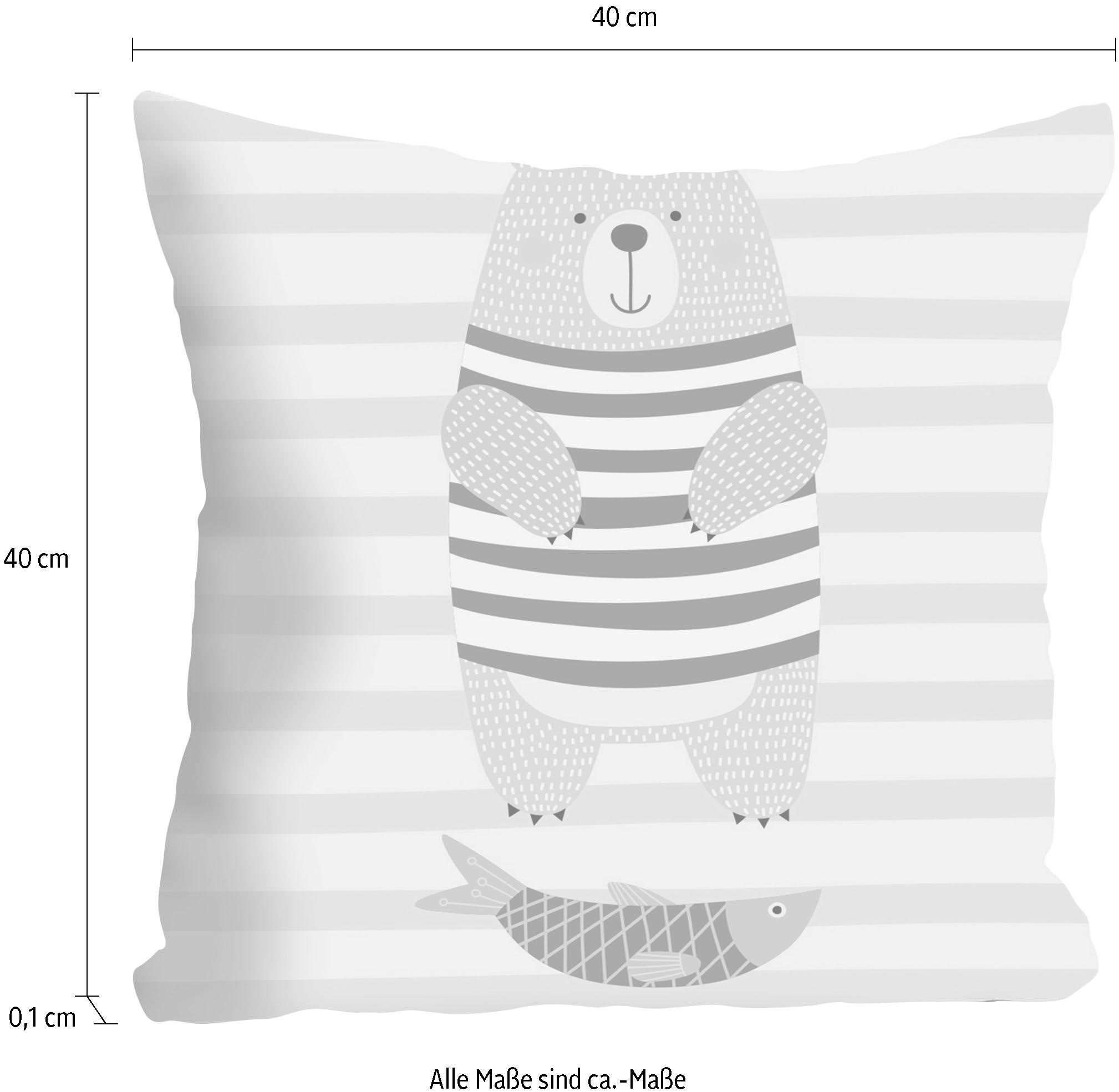 queence Coussin décoratif »Bär & Fisch« Kissenhülle ohne Füllung, 1 Stück