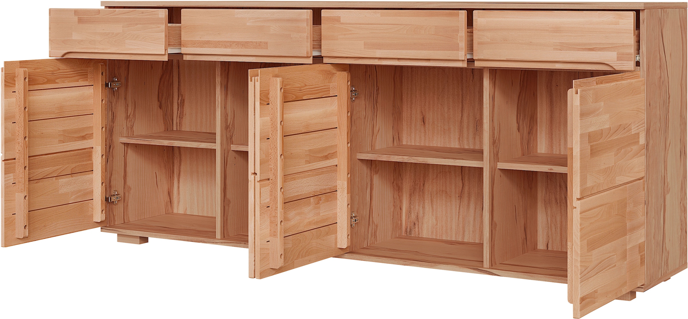 GOODproduct Sideboard »VETRO Teilmassiv, Fronten Massivholz, Wohnzimmer, Stauraum,Griffmulde« B/T/H:199/40/85cm, 4Schubladen, 8 geschlossen Fächer, Stauraum