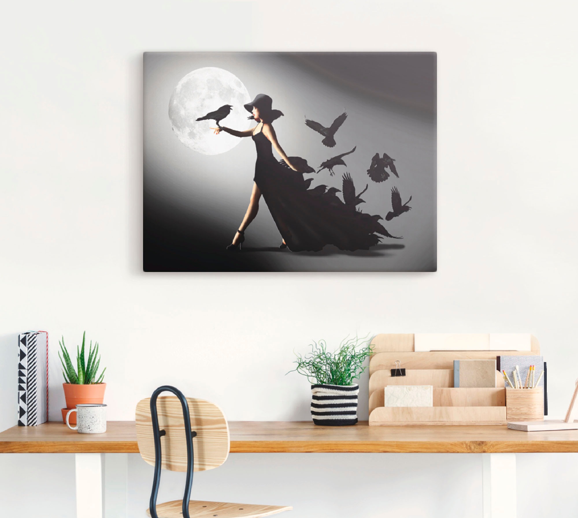 Artland Wandbild »Die Frau mit den Raben« Animal Fantasy 1 Stk. tlg. als Alubild, Leinwandbild, Poster in verschied. Grössen