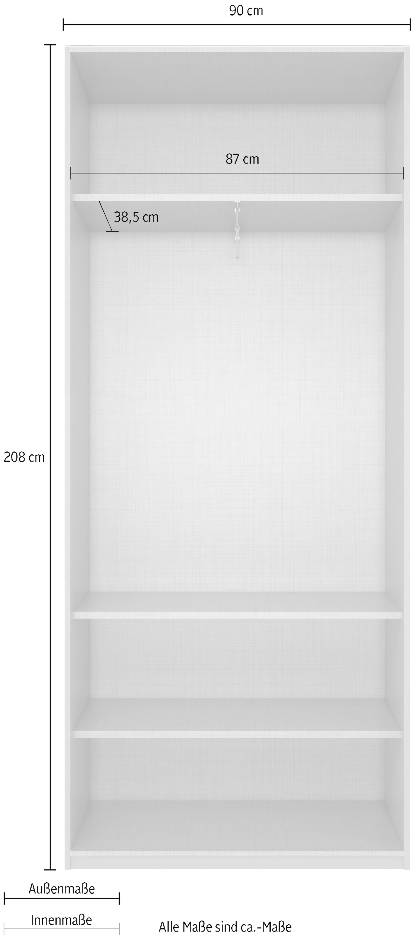 Wimex Kleiderschrank »Mugano,in 5 Breiten,2 Höhen,2 Tiefen, viele Farben, Made in Germany« in Basic oder Premium Ausstattung,  mit langen oder kurzen Griffen aus Metall, mit oder ohne Spiegel