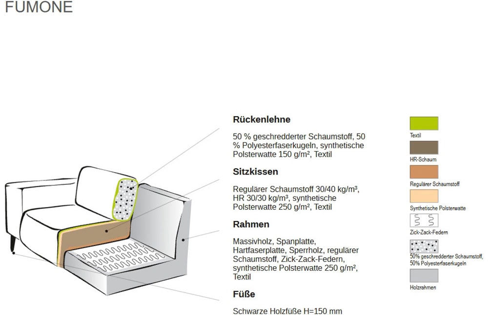 GOODproduct Canapé d'angle »Fumone, Lederoptik oder Soft-Touch Chenille« largeur 260, avec pieds en bois massif noir