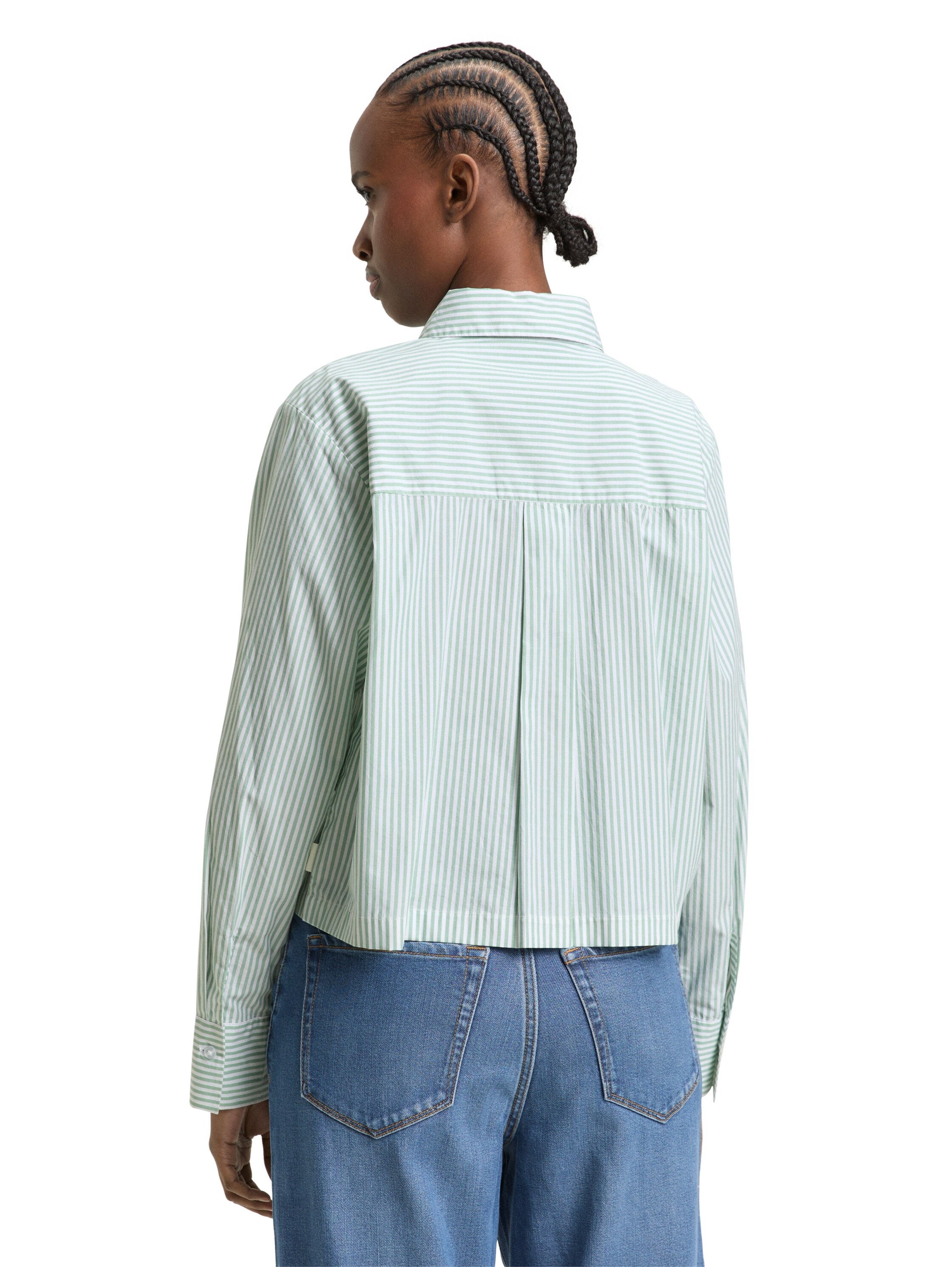 TOM TAILOR Denim Blouse à manches longues gestreift, kurze Form, mit Brusttasche