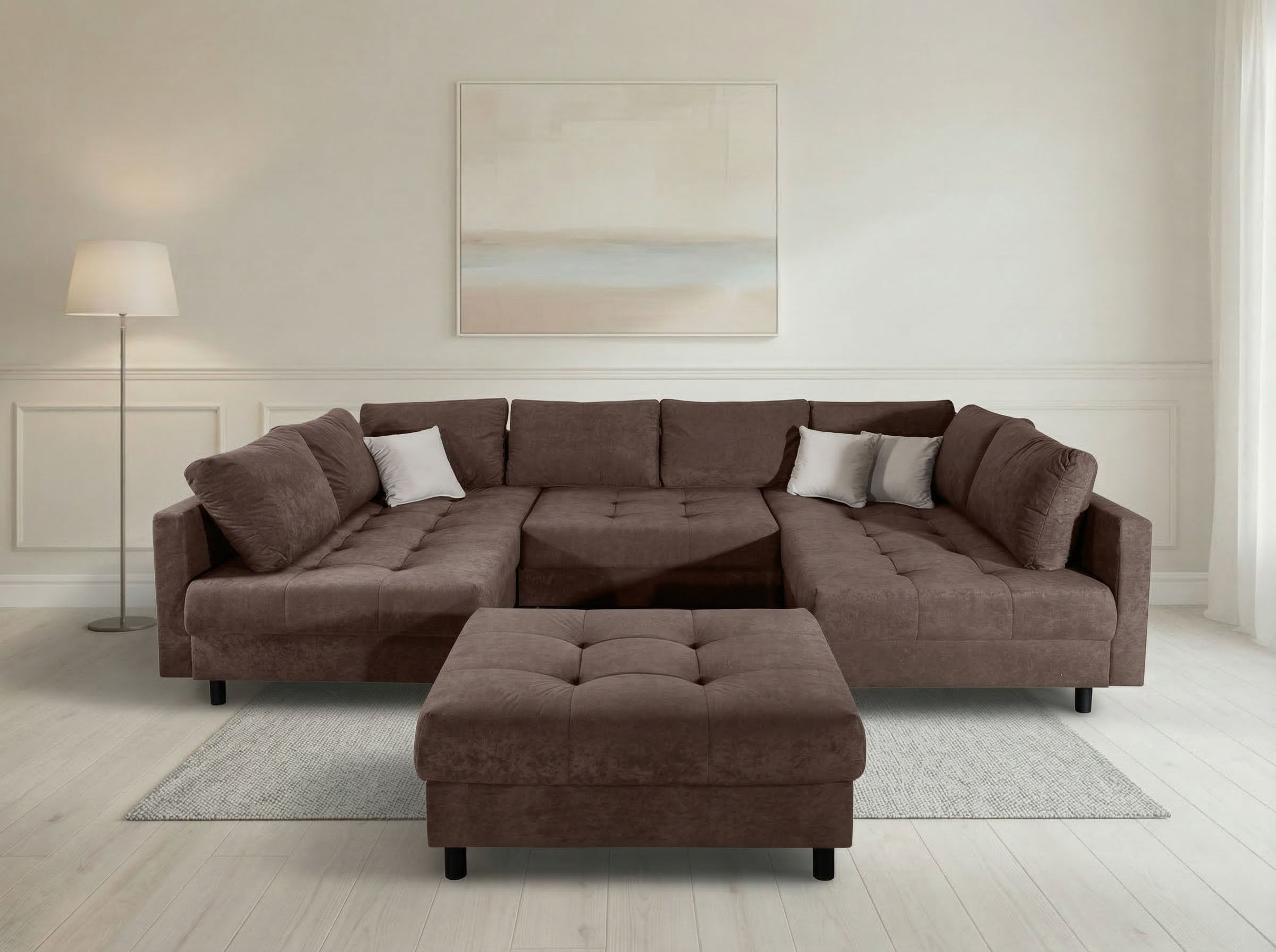 GOODproduct Paysage de salon »Antonia U-Form, B: 298 cm« canapé d'angle, coussins de dossier, 2 ottomanes, noyau ressort Bonnell confortable