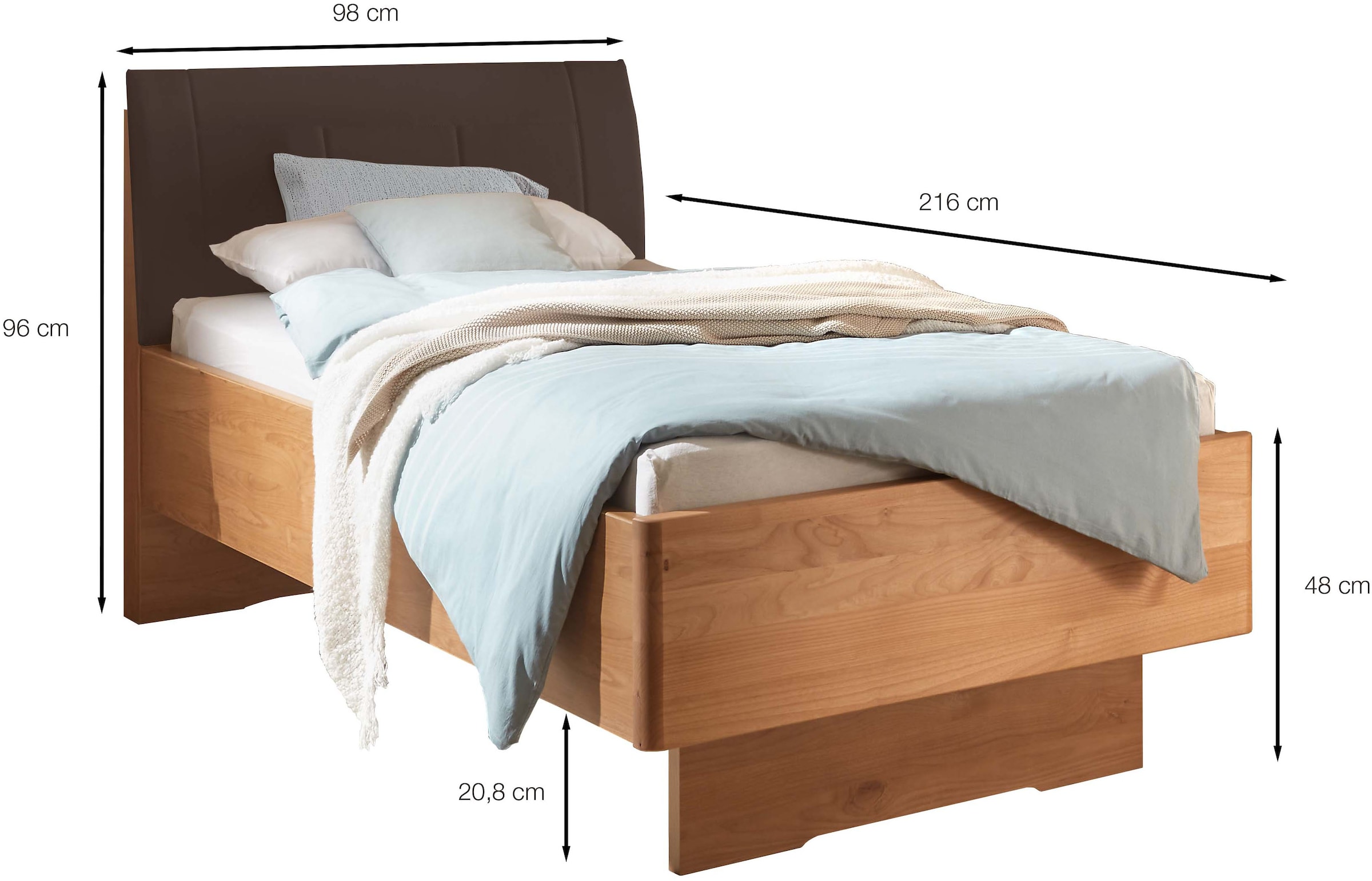 WIEMANN Lit en bois »Cardiff, Bettgestell, Bettrahmen, teilmassiv, mit Polsterkopfteil« Belastbarkeit 110/220 Kg, 4-fache höhenverstellbar, MADE IN GERMANY,  Fussteil aus Massivholz, verschiedene Grössen