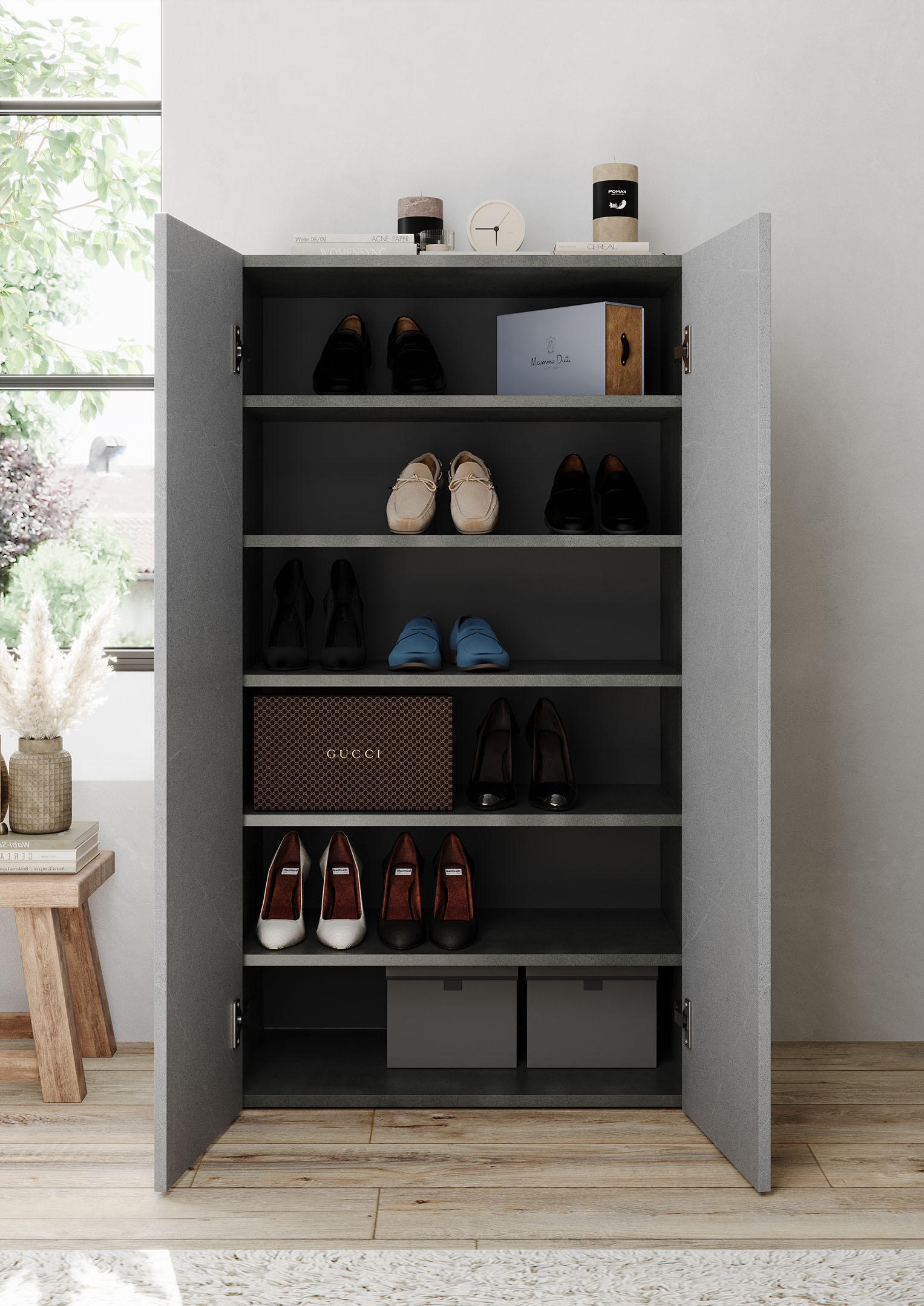 INOSIGN Schuhschrank »Pratiko Breite 63 cm, Höhe 114 cm, Schuhregal mit 6 Ebenen,« Schuhkommode, 2 Türen, Platz für bis zu 15 Paar Schuhe