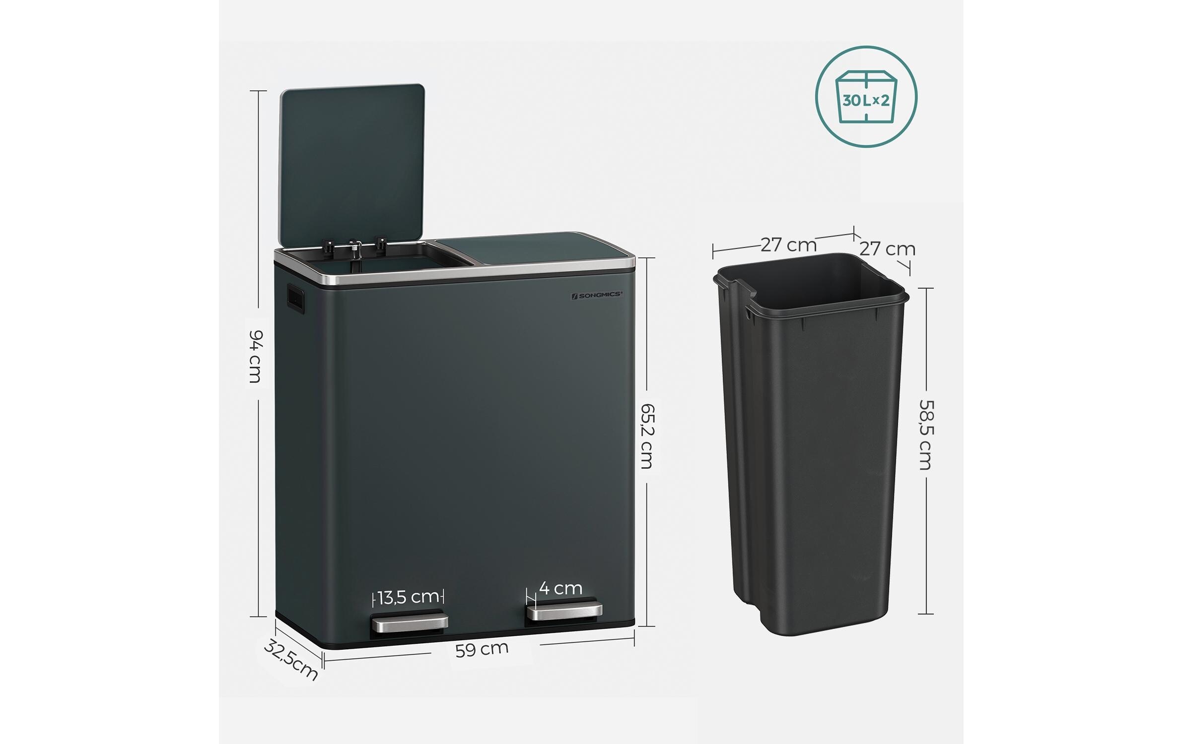 SONGMICS Mülleimer »60 l« 2 Behälter