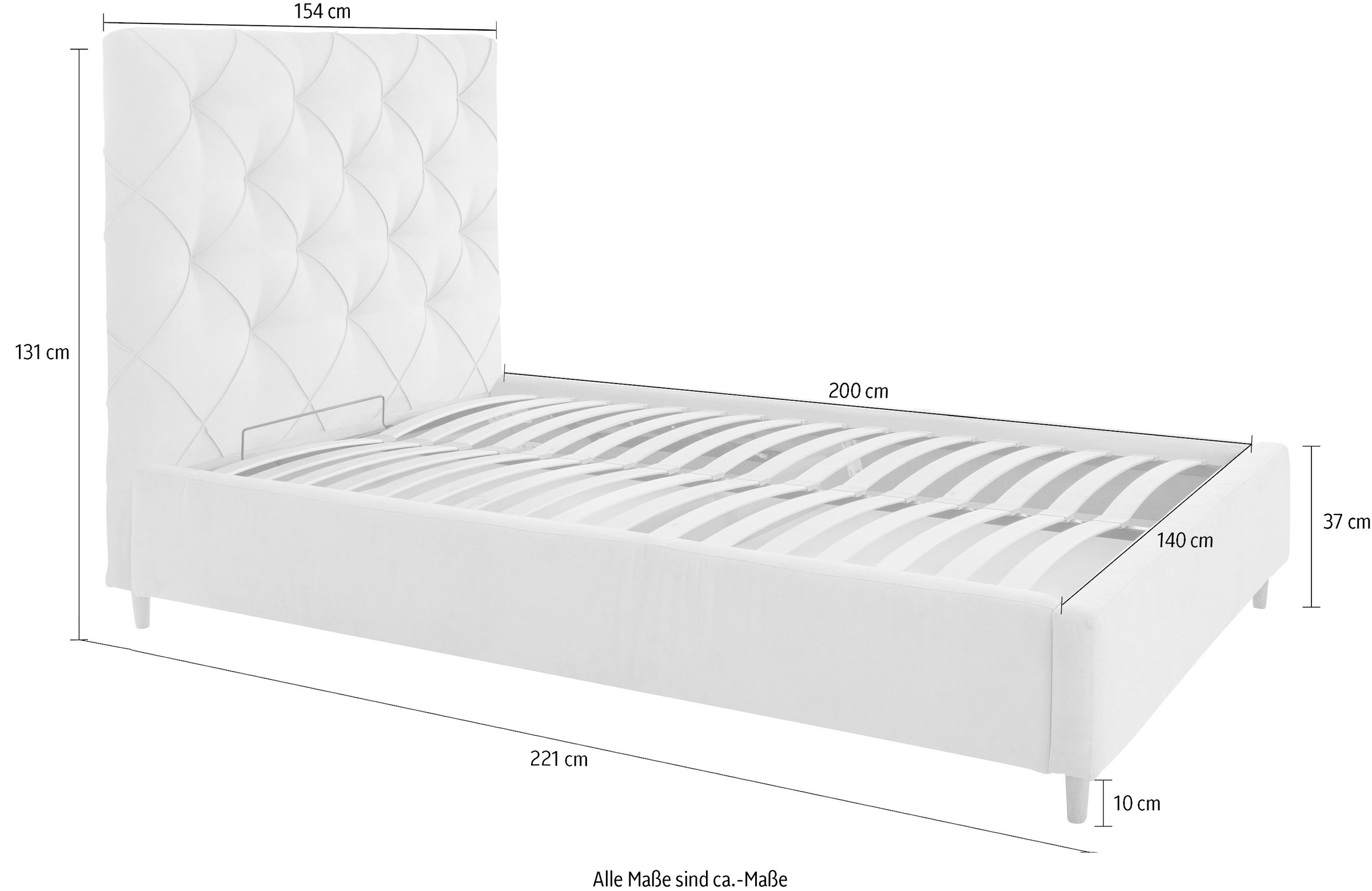 Leonique Polsterbett »Louanne« mit schöner Knopfheftung im Rückenteil, inkl. Bettkasten