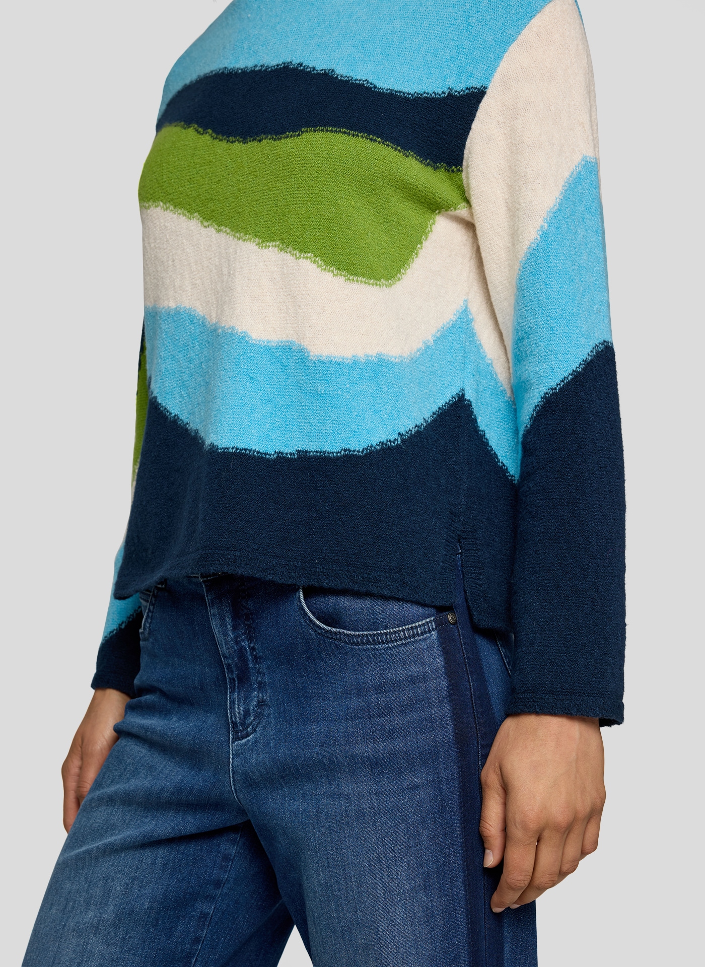 Rabe Pull en tricot im Colorblocking-Look - gestreift