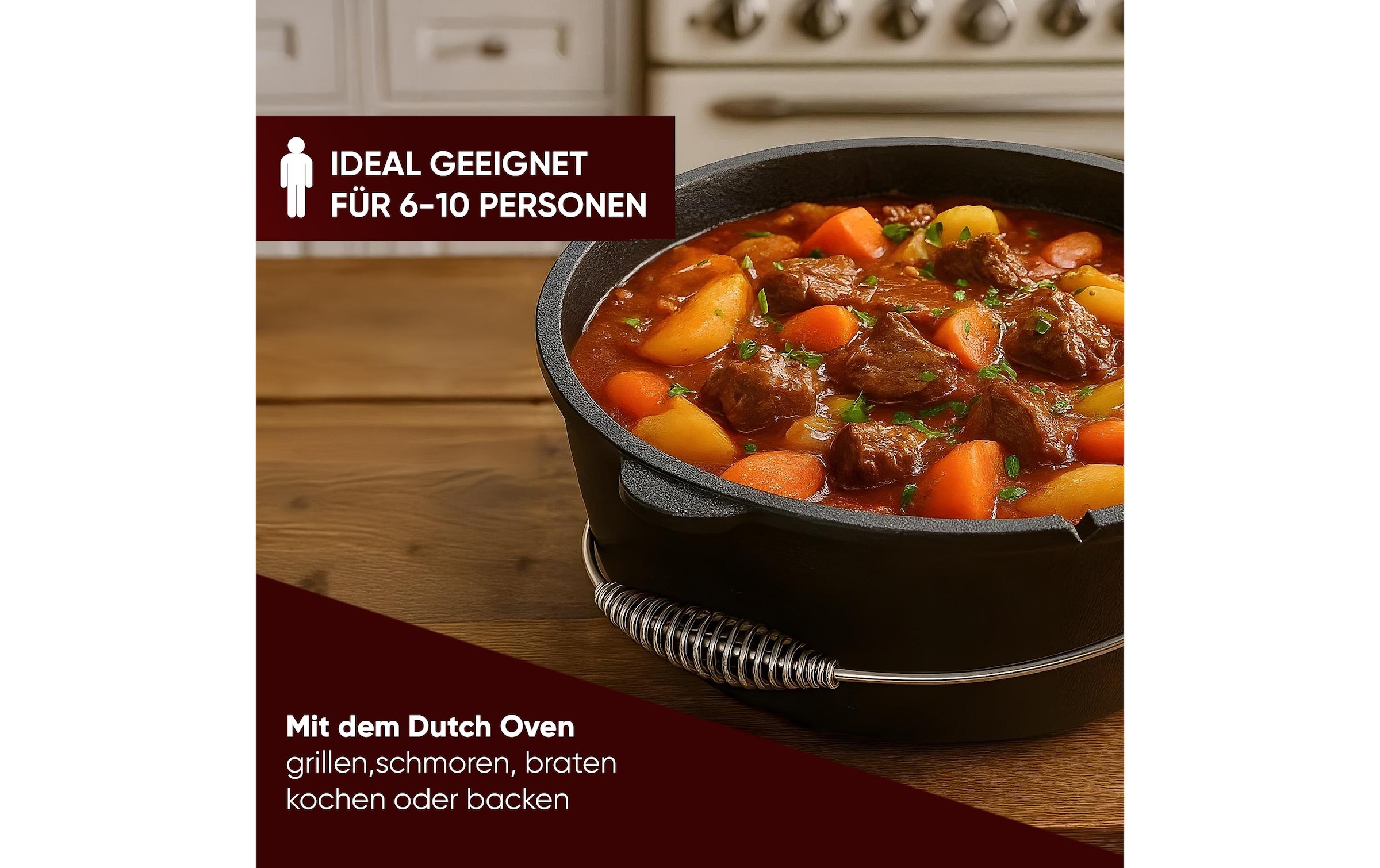   Grilltopf »Gusskoenig Dutch Oven Set 9 l mit Heber, Bürste, Untersetzer« Gusseisen Set mit 2in1 Deckelheber, Reinigungsbürste und Untersetzer