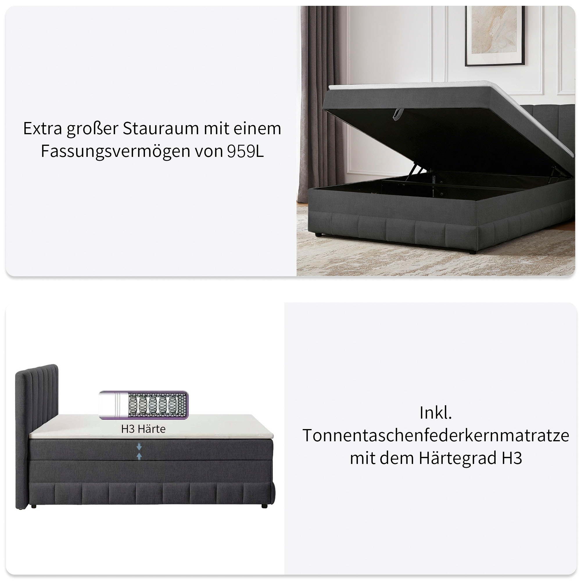 GOODproduct Lit de boxe »Likely inkl. Bettkasten, in 140er & 180er Breite, in Boxspring-Optik« inkl. Topper & Aufbauvideo, erhältlich in verschiedenen Farben