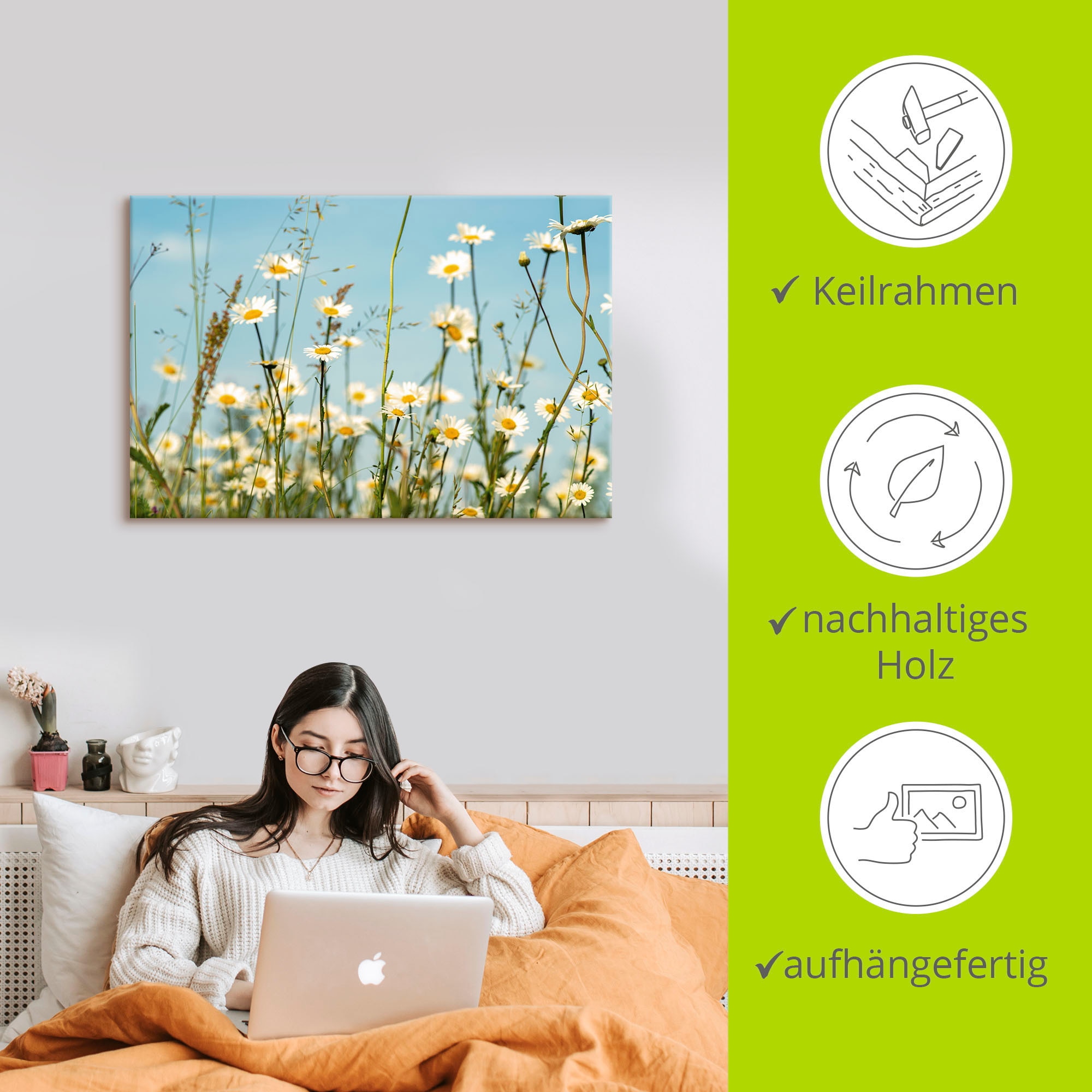 Artland Tableau sur toile »Margeriten vor Sommer Himmel« 1 cuis tlg. auf Holzrahmen gespannt