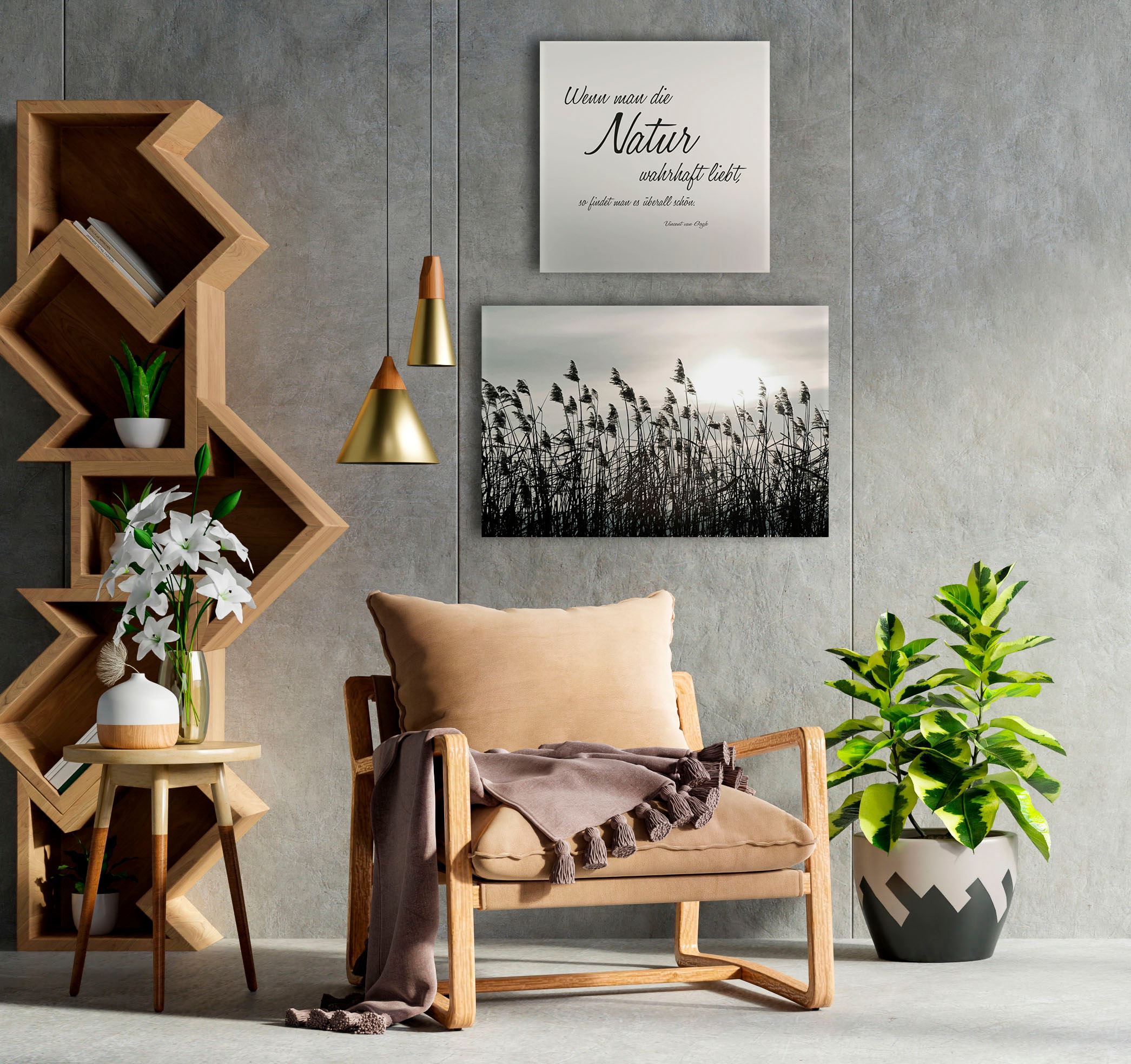 queence Leinwandbild »Natur« Blumen | Blumenbilder | Gräser | Kunst | Modern | Schriftzug | Schriftzüge | Spa | Spa Bilder | Sprüche | Sprüche & Texte Set,  Premium-Leinwandstoff, Handarbeit aus Deutschland, Zitat, 2er Set