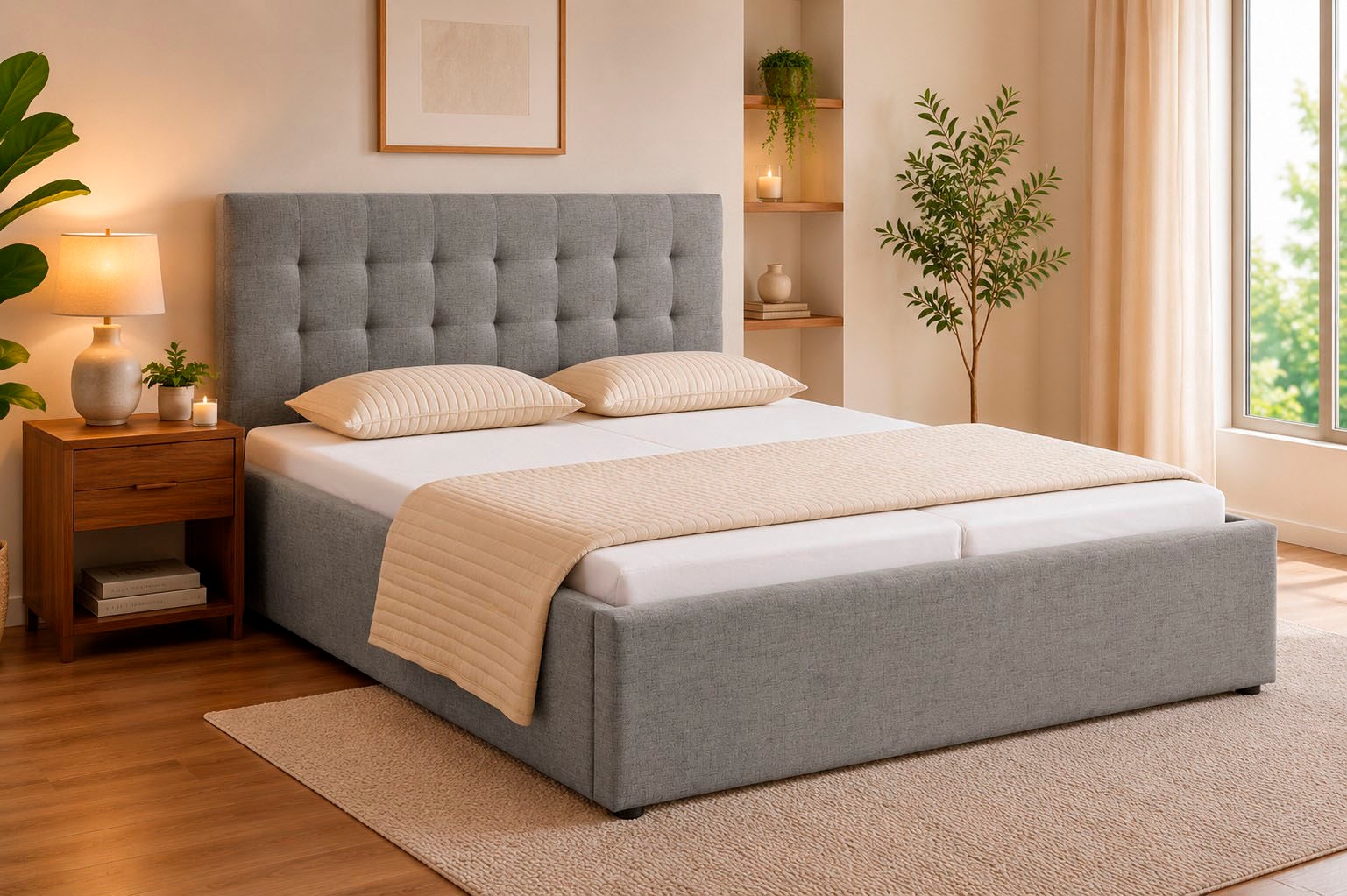 GOODproduct Lit rembourré »Hamar, Knopfsteppung im Kopfteil, bis 250 KG belastbar« 3 Breiten: 100cm/ 140cm/ 180cm,  in verschiedenen Grössen und Stoffen und Farben