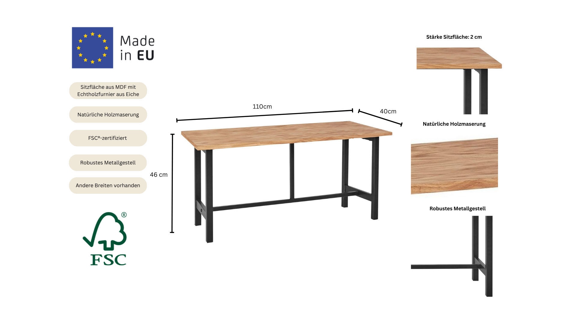 Home affaire Essbank »Sare« Mit Echtholzfurnier aus Eiche