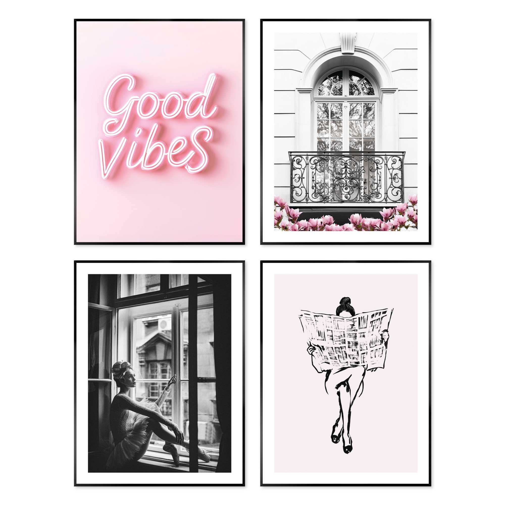 Reinders! Tableau avec cadre »Good Vibes« Mode 4 cuis tlg. Chambre - Rose - MDF - Mode - 30x40 cm