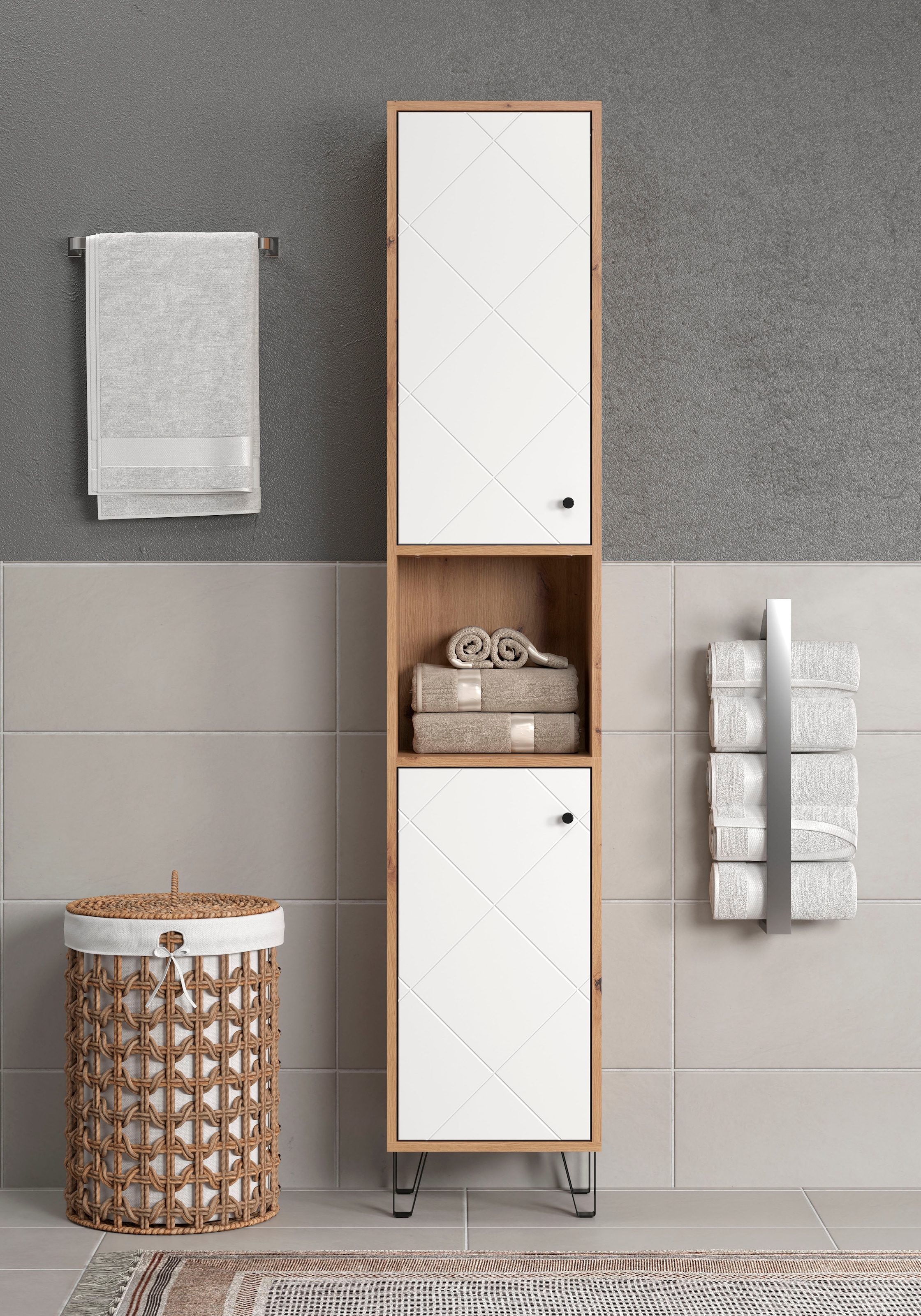 welltime Hochschrank »Tarragona« 1 Stk. tlg. Hochschrank mit 1 Tür & 1 Klappe - (B/T/H) 36/29/191 cm
