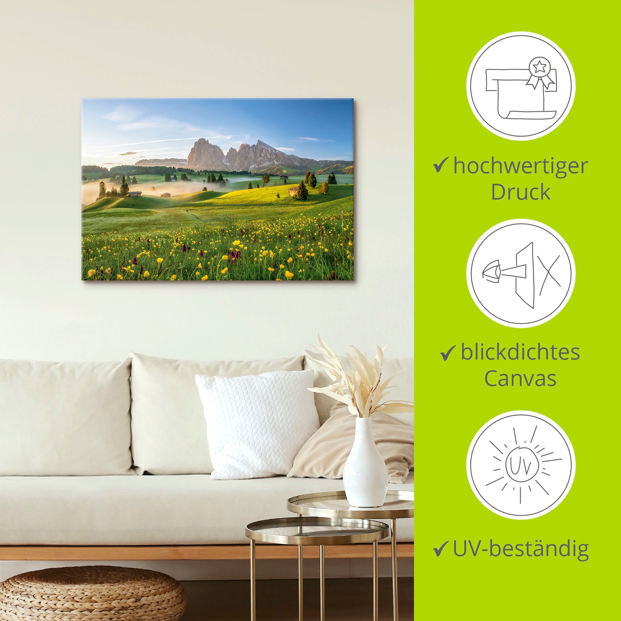 Artland Wandbild »Frühling auf der Seiser Alm« Berge & Alpenbilder 1 Stk. tlg. als Alubild, Leinwandbild, Wandaufkleber oder Poster in versch. Grössen