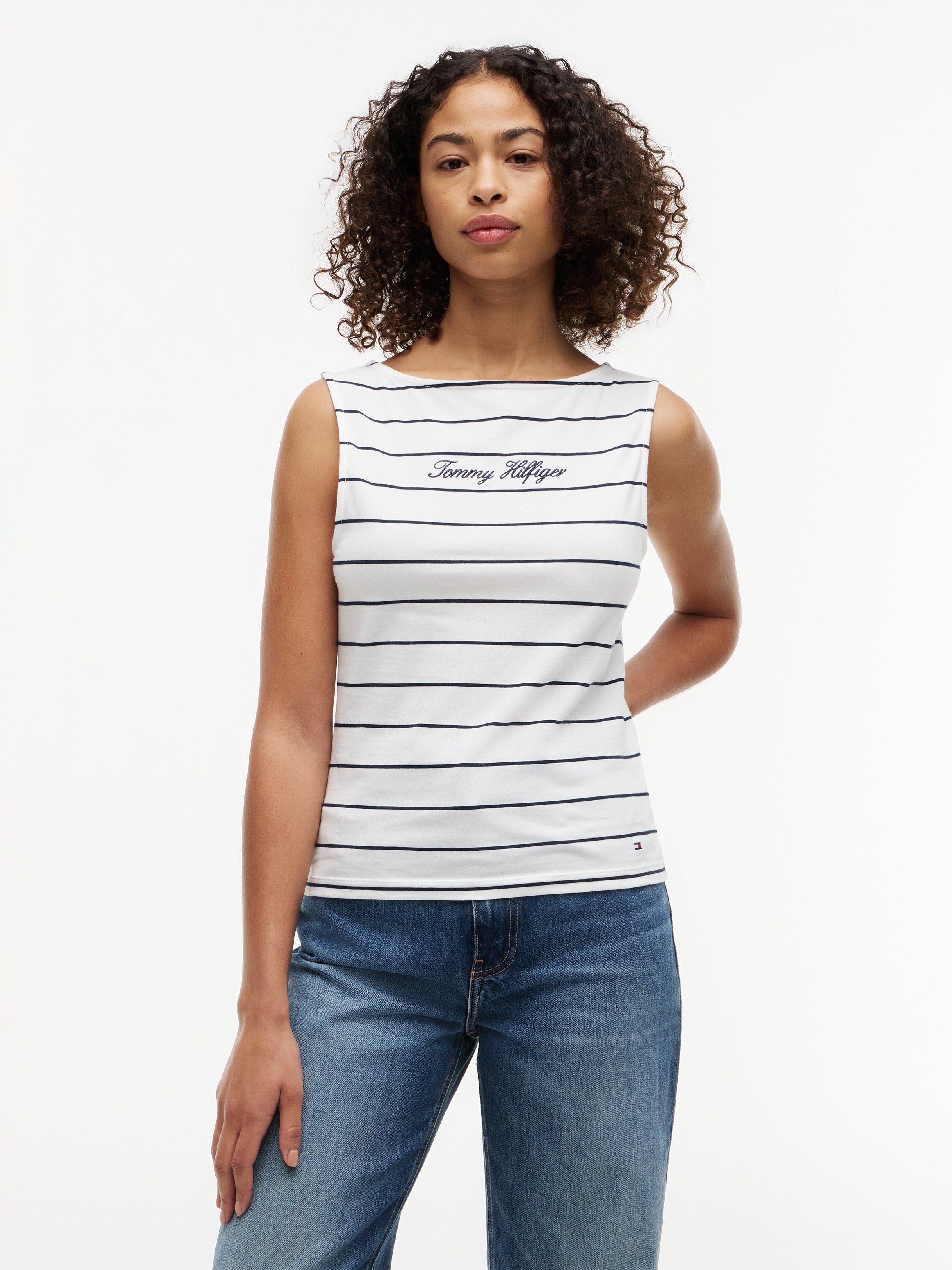 Tommy Hilfiger Débardeur »CLASSIC SCRIPT BOAT-NK TOP« Baumwollmischung, U-Boot Ausschnitt