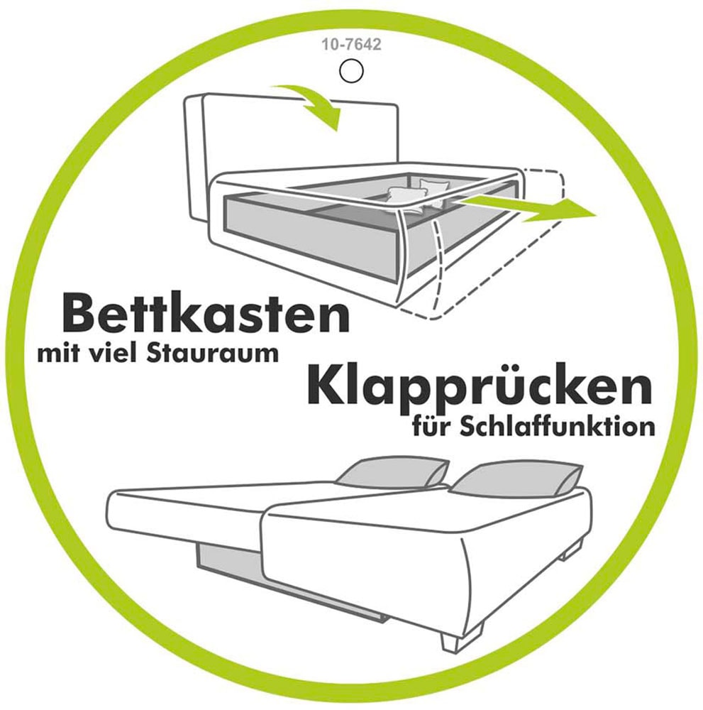 Jockenhöfer Gruppe Ecksofa »Venezia L-Form, B: 234 cm« mit Schlaffunktion, Bettkasten & Zierkissen