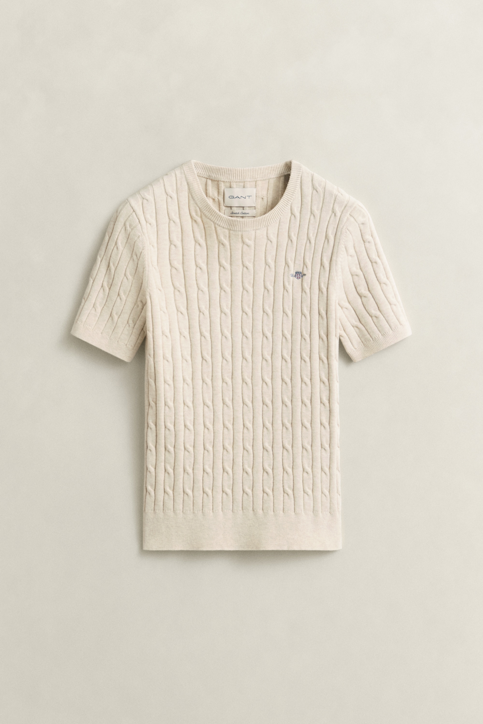 Gant Pull à manches courtes »STRETCH COTTON CABLE« Coupe slim avec encolure ronde