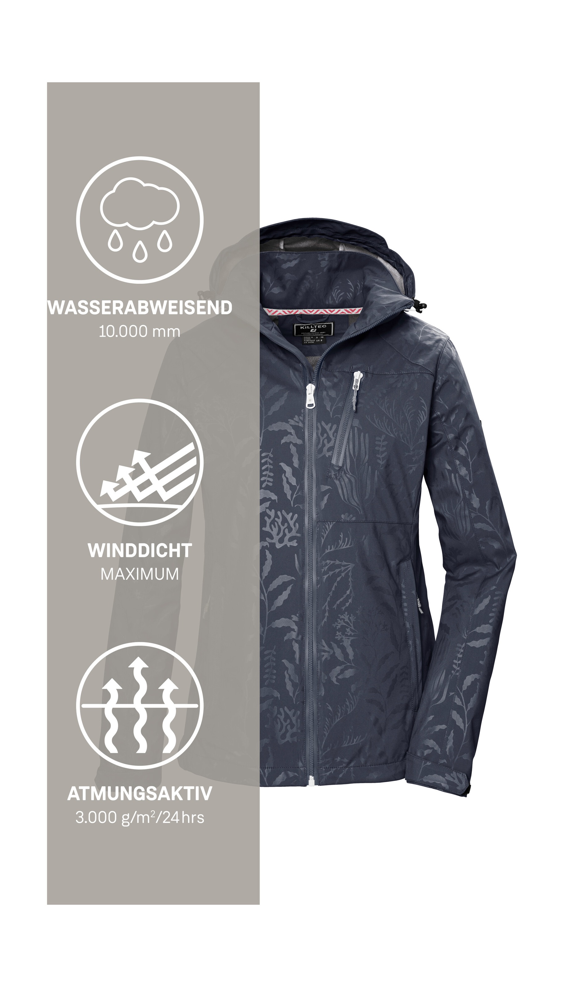 Killtec Softshelljacke »KOS 122 WMN SFTSHLL JCKT FLORAL« Softshelljacke: Wind- und wasserdicht, atmungsaktiv, Kapuze abzippbar