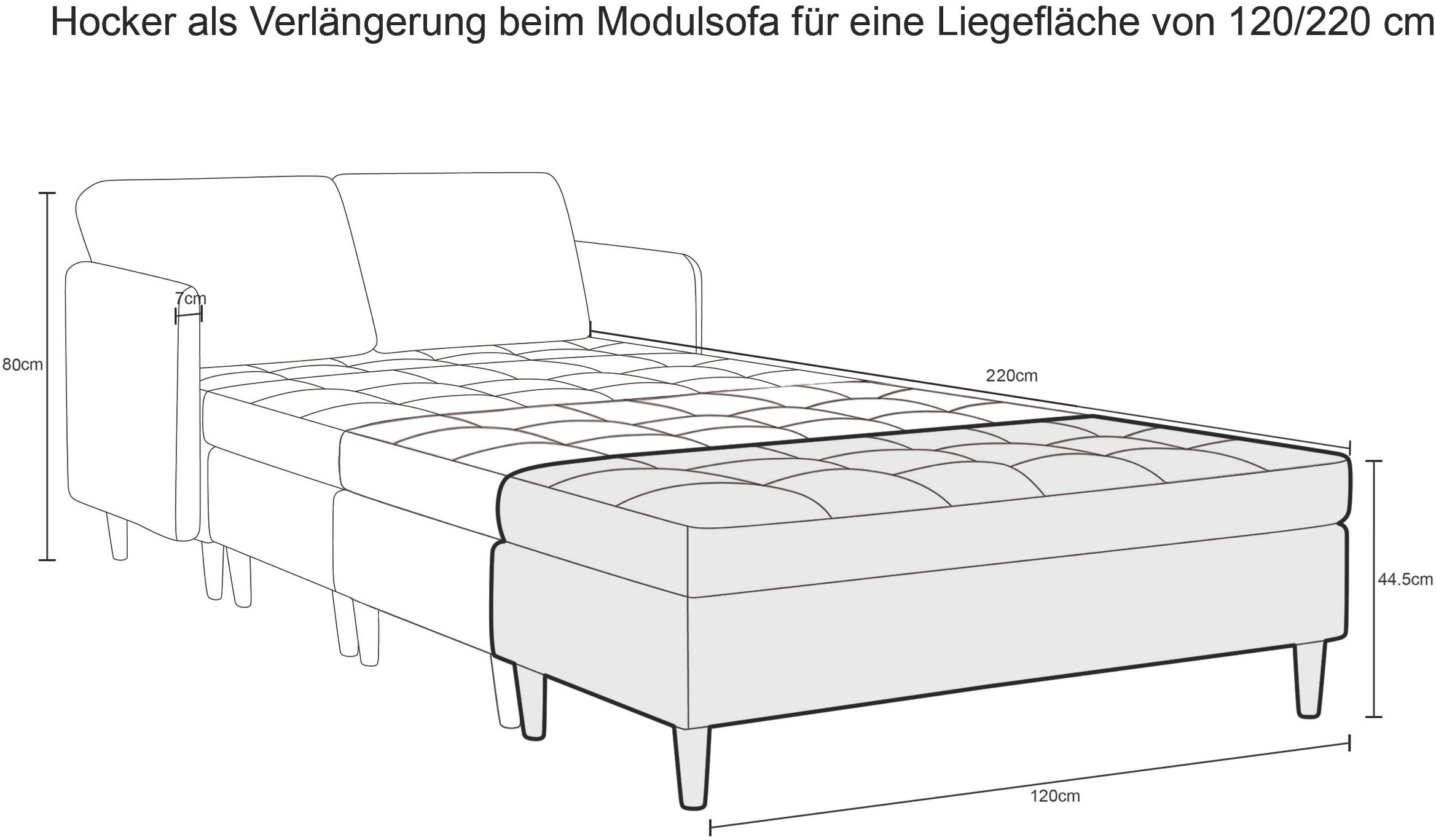 Dorel Home Tabouret »LINDHUS, Modul für die Lindhus-Sofas- Breite 120 cm« verlängert das Sofa zum Schlafsofa, Cord und Chenille-Bezug