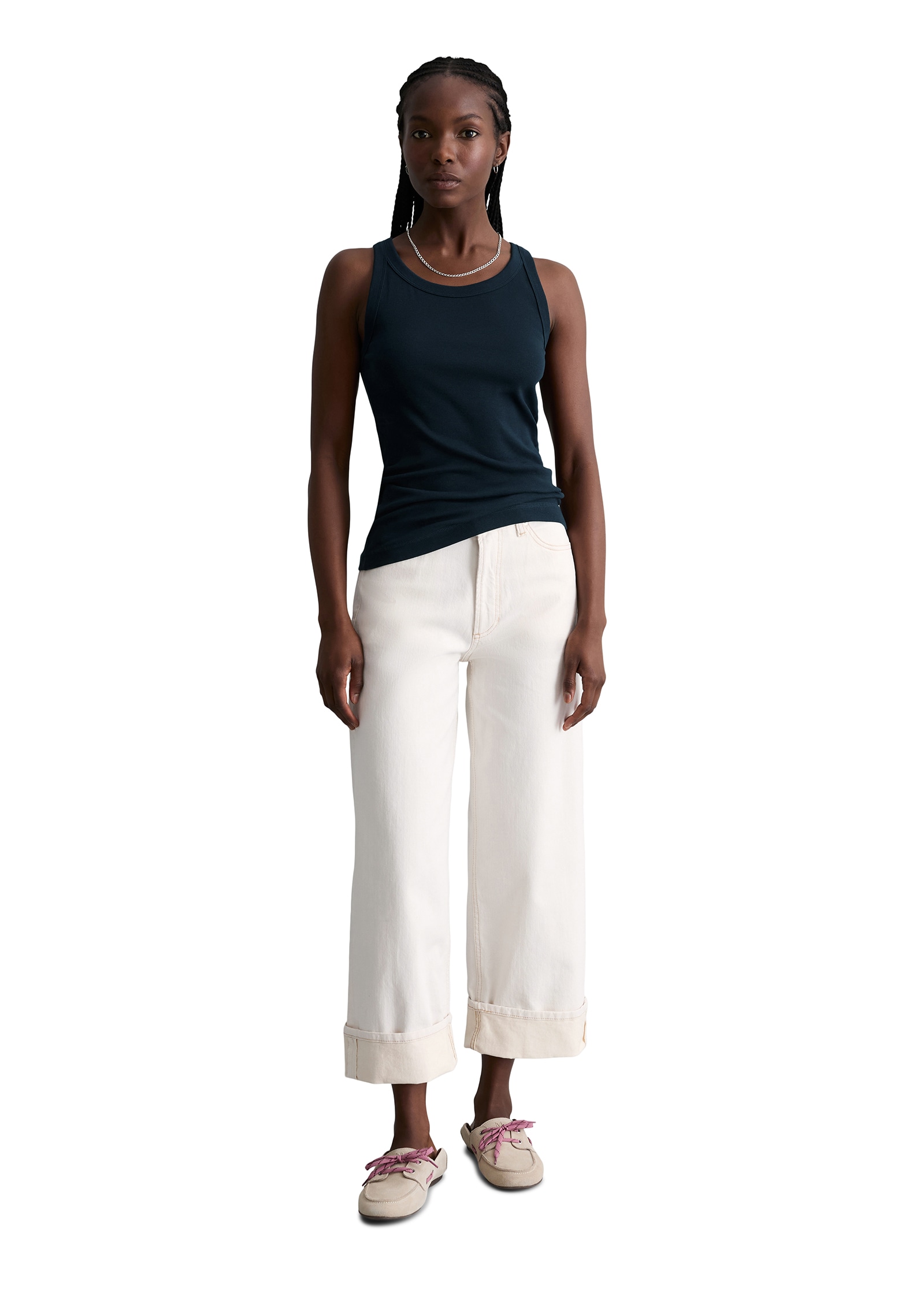 Marc O'Polo DENIM Jeans 7/8 Modèle Tomma wide en denim stretch de haute qualité, taille haute
