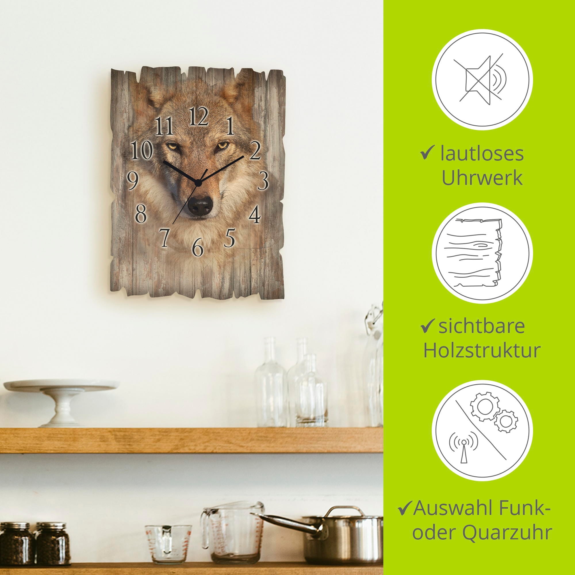 Artland Horloge murale »Wolf« wahlweise mit  Quarz- oder Funkuhrwerk, lautlos ohne Tickgeräusche