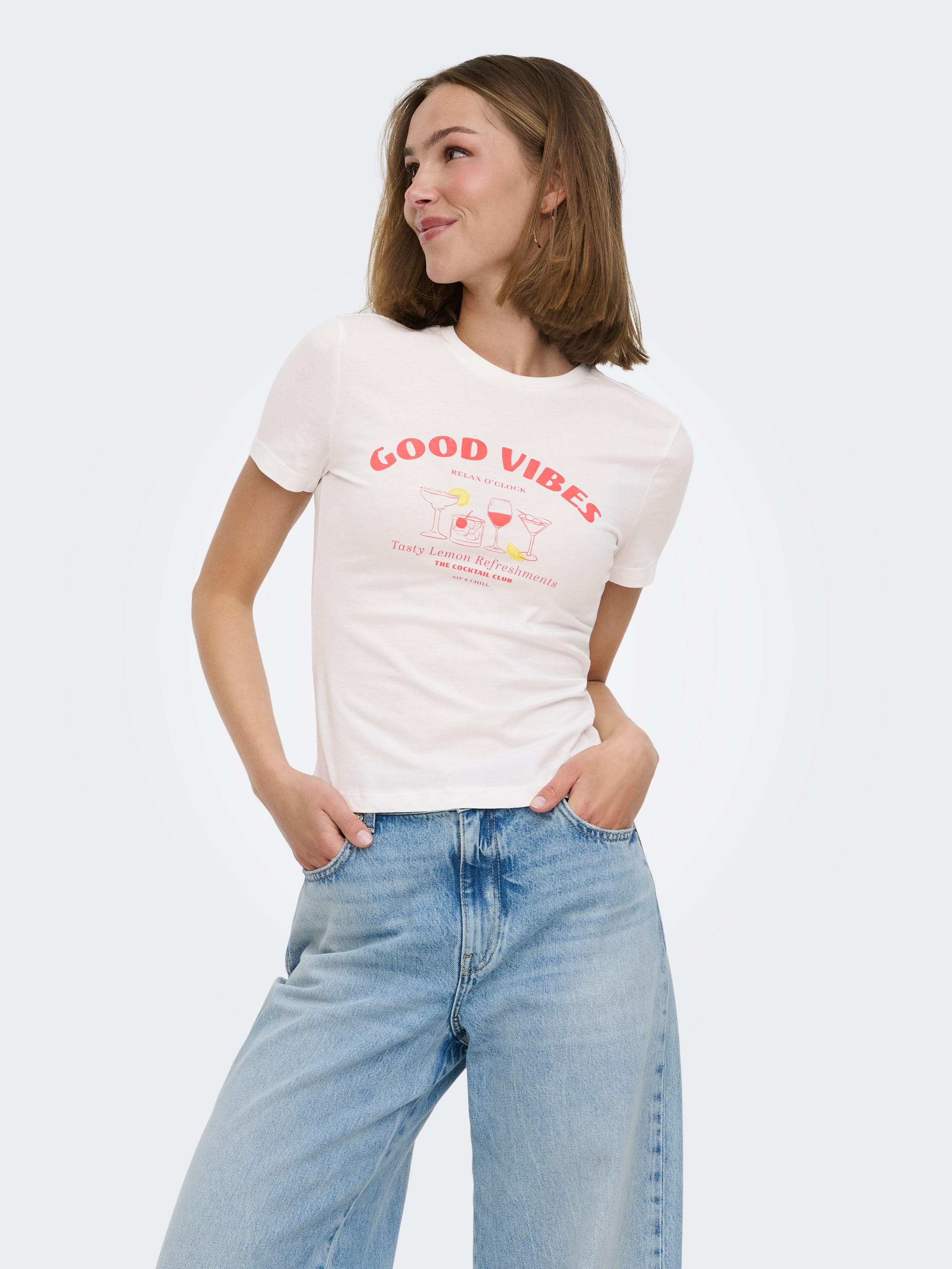 ONLY T-shirt »ONLVIVVI S/S TEE BOX JRS« coton, col rond