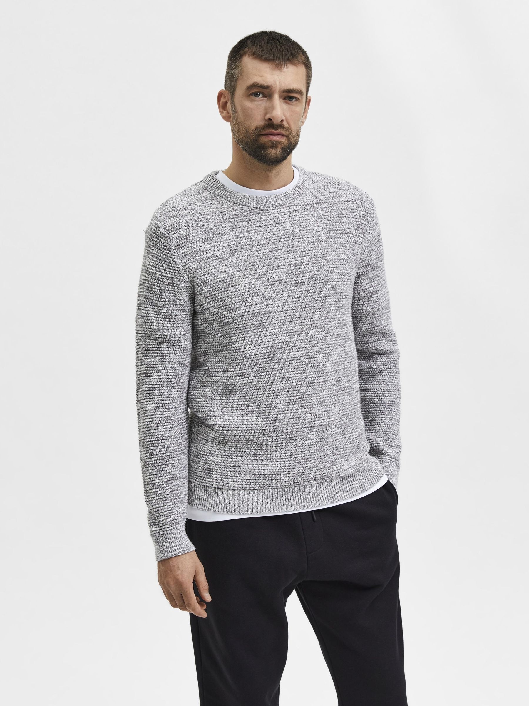 SELECTED Rundhalspullover »SLHVINCE LS KNIT BUBBLE CREW NECK NOOS«