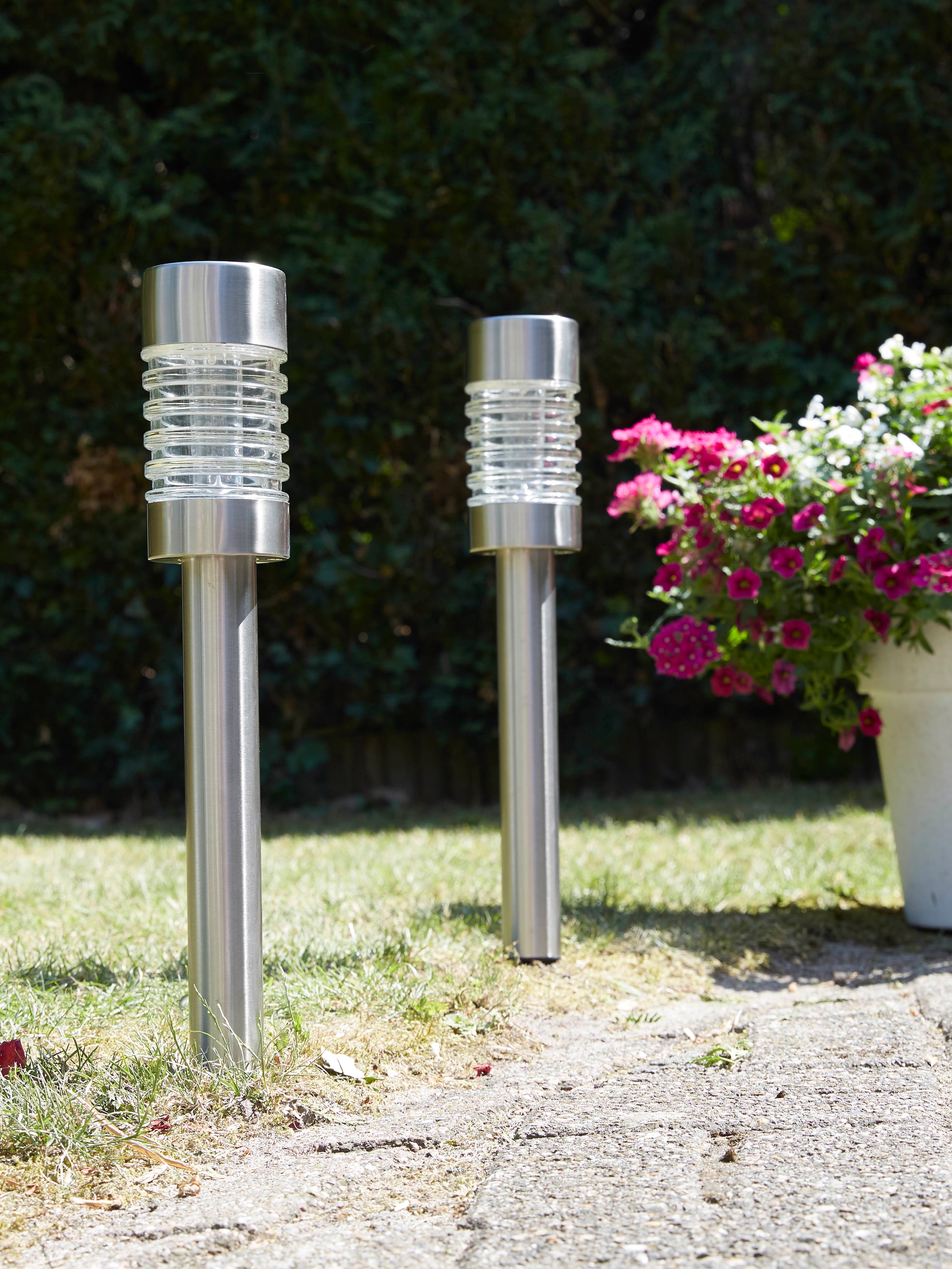 LUXFORM Gartenleuchte »Solar-Gartenleuchten - Torino - 2 Stück - Silber« LED-Modul 2 Stk. Ganzjährig Solar