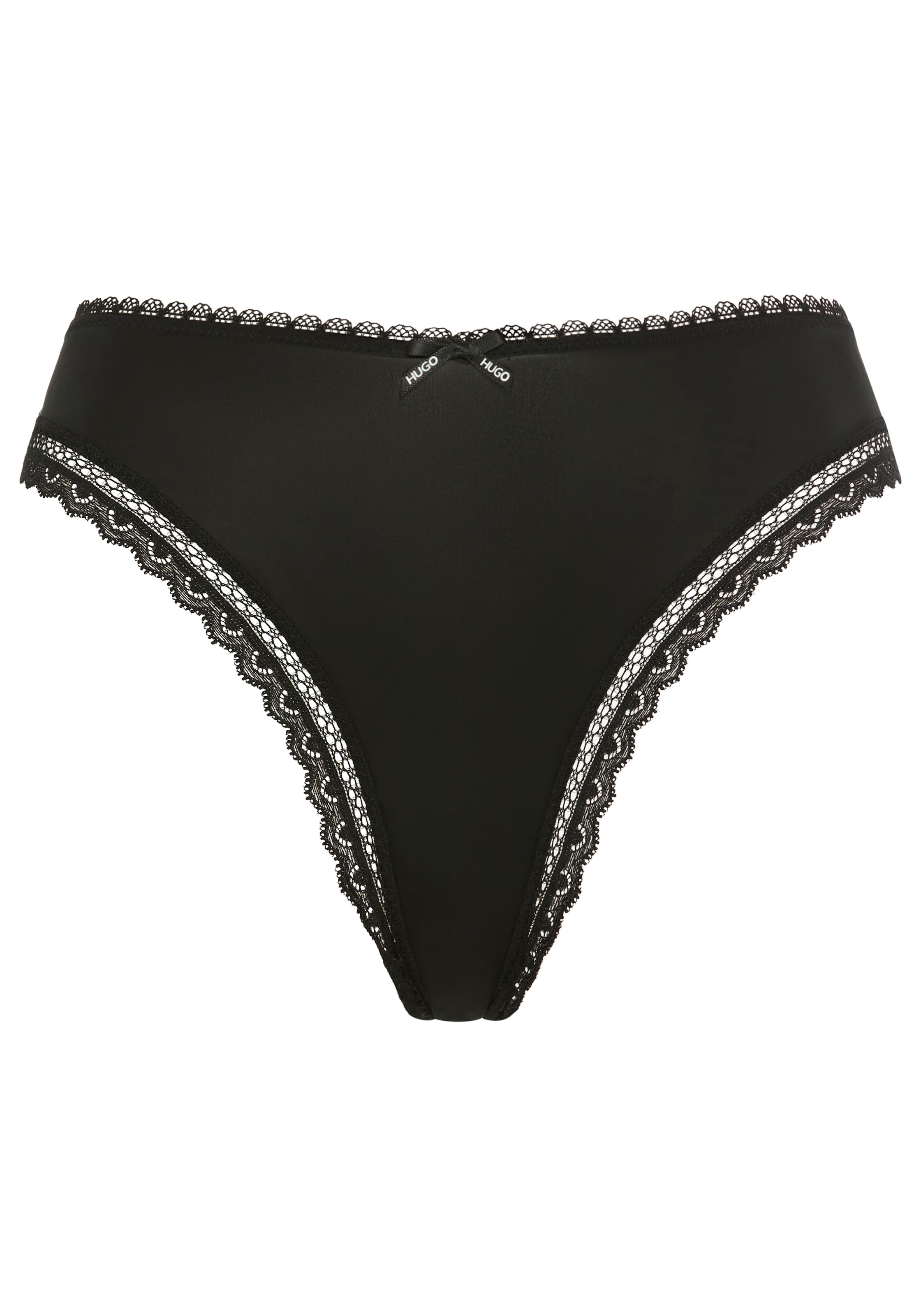 HUGO Underwear String , elegante Spitzenbesätze, Logo-Schleife, mittlere Bundhöhe