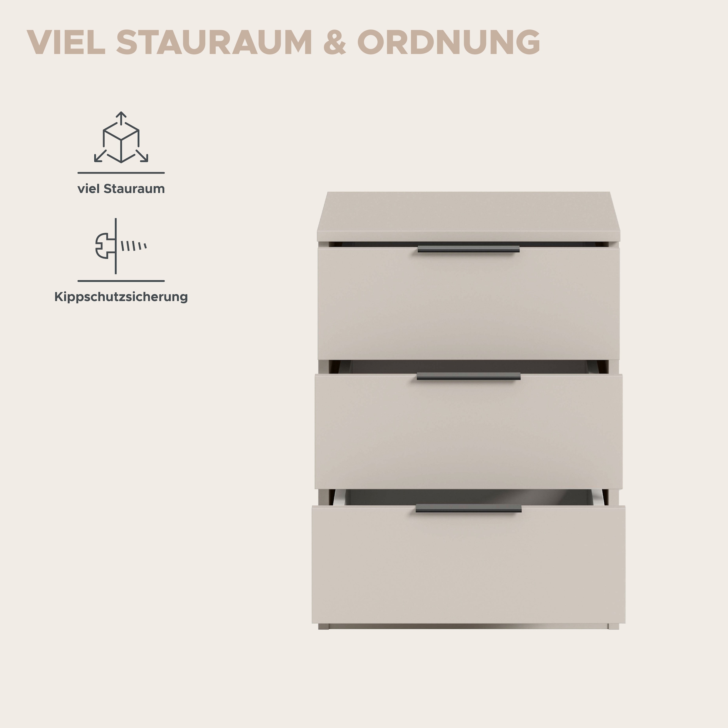 Home affaire Table de nuit »Skarde Nachttisch Beistelltisch Kommode, Breite: 45 cm« 1 cuis tlg. Skarde, Nachtkommode, 3 Schubkästen, kashmir