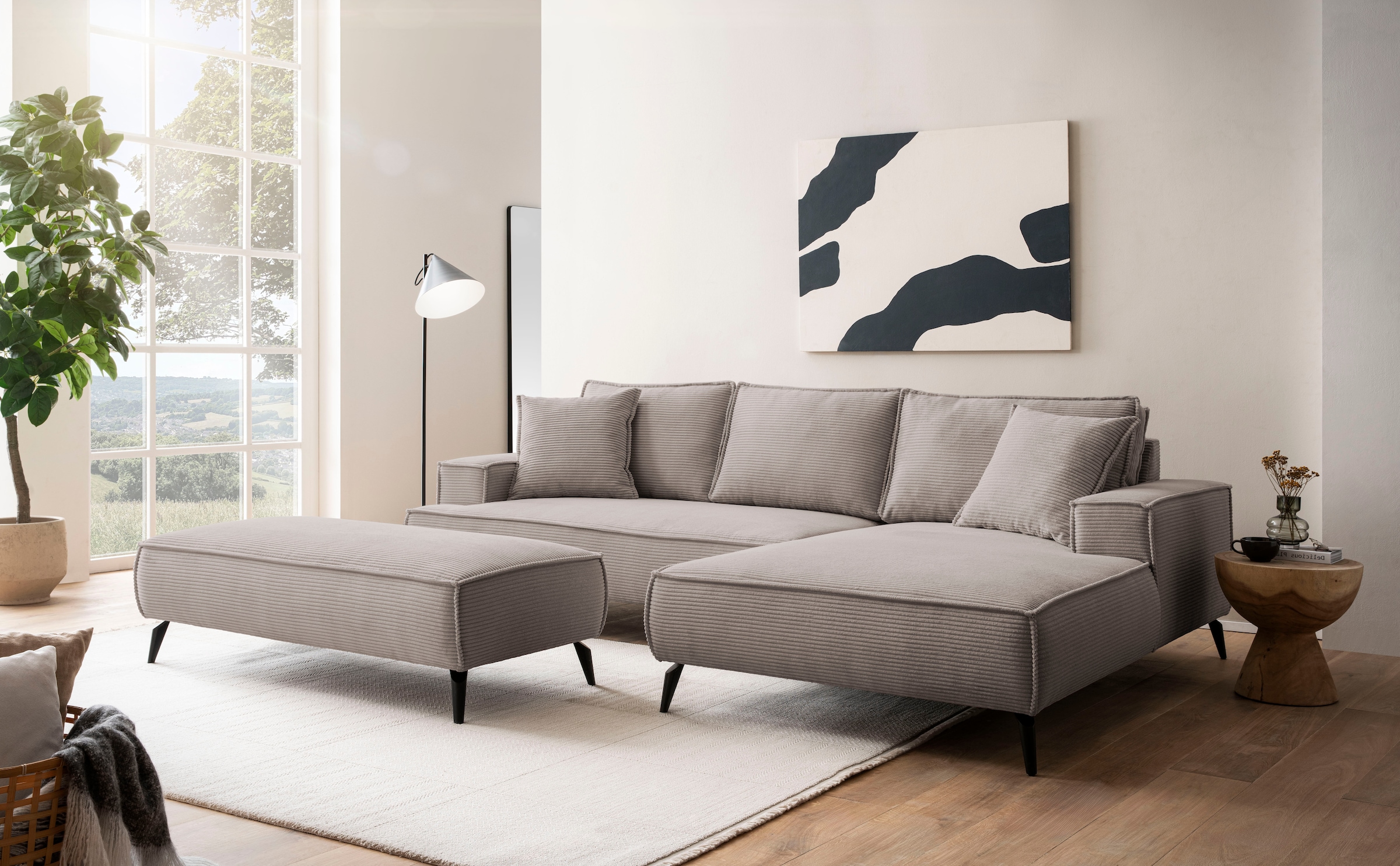 andas Canapé d'angle »TVINNU, L-Form, 275cm, in Cord und Leinenoptik« wahlweise Recamiere rechts/links, schwarze Füsse, bequemer Sitzkomfort